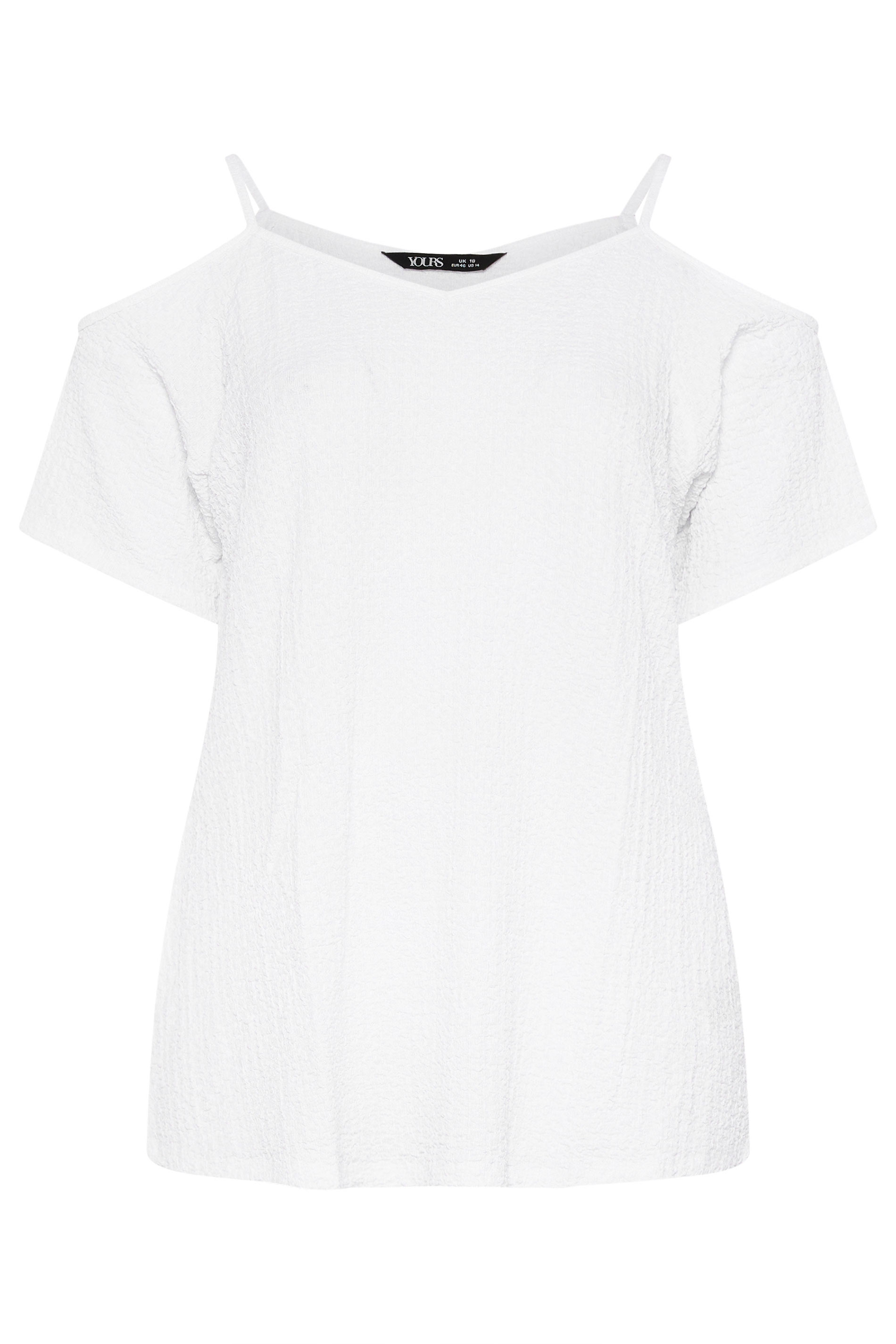YOURS Plus Size White Textured Cold Shoulder Top | Yours Clothing 5