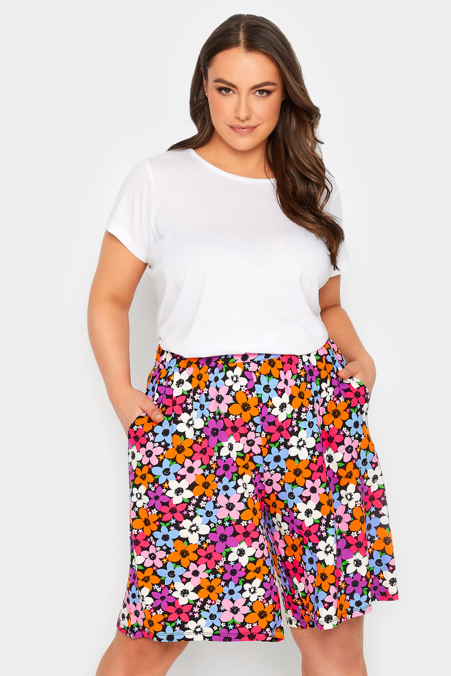 YOURS Curve Plus Size Black Floral Woven Shorts | Yours Clothing  1
