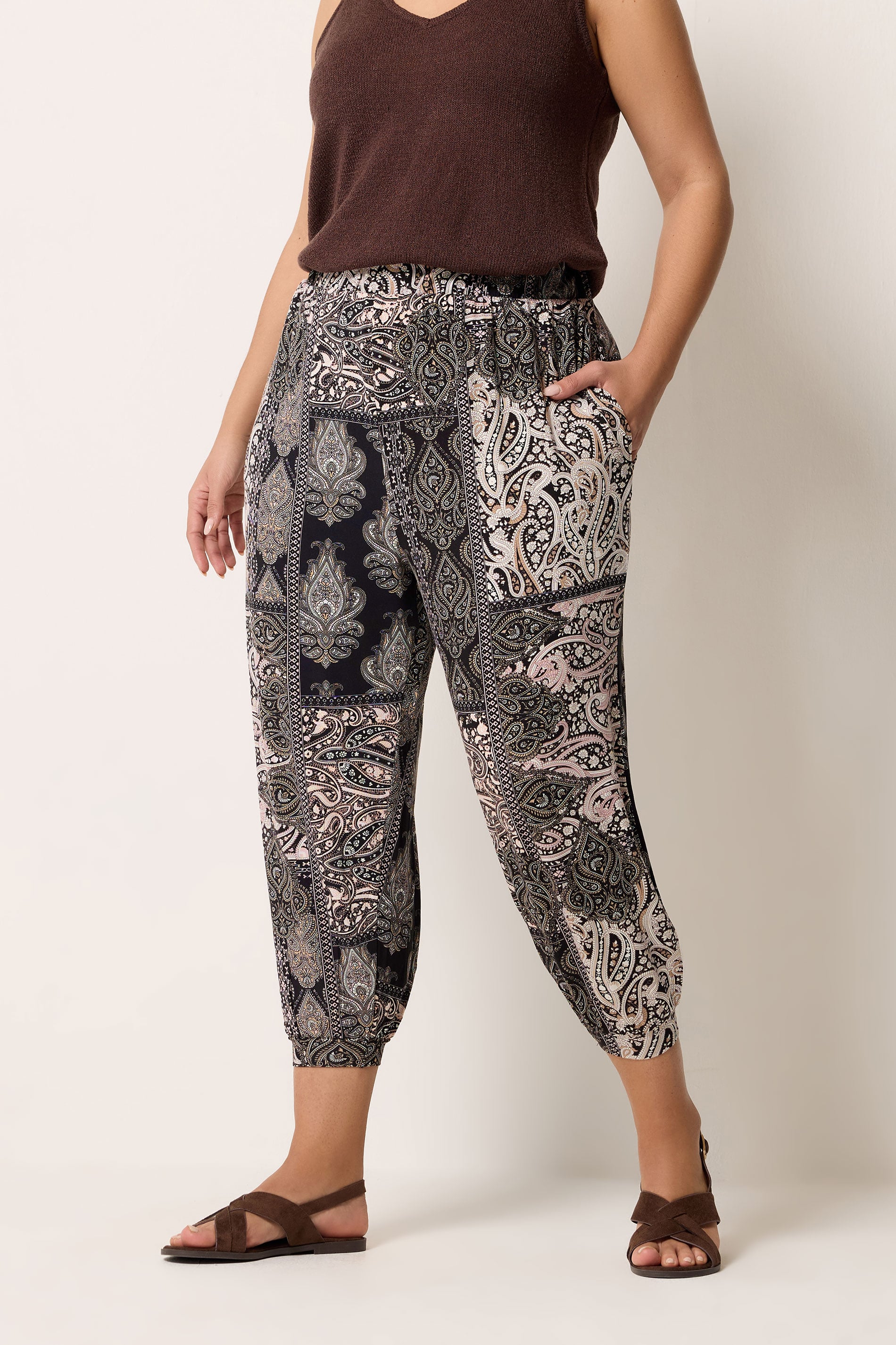 YOURS Plus Size Black Paisley Cropped Trousers | Yours Clothing 3