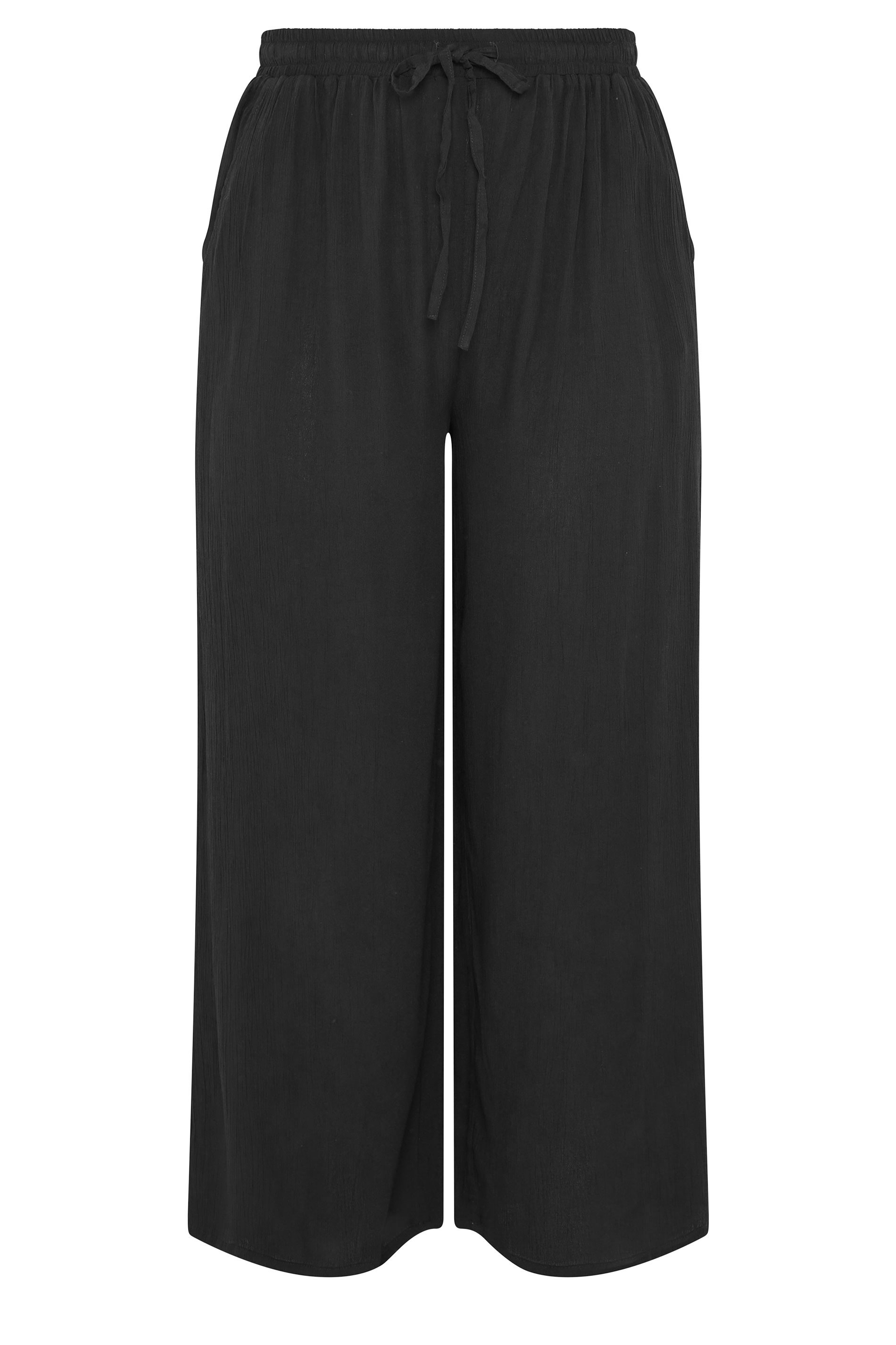 YOURS Plus Size Black Crinkle Texture Wide Leg Trousers | Yours Clothing 5