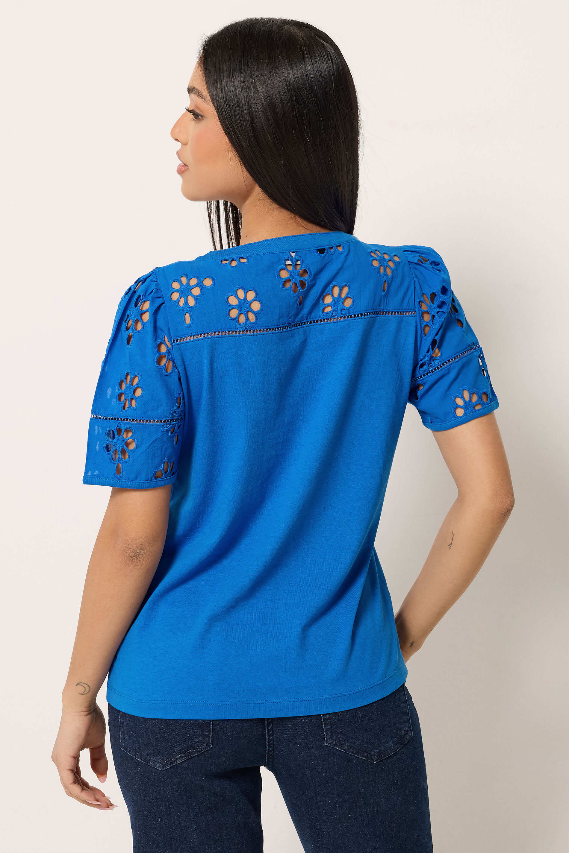 M&Co Petite Cobalt Blue Broderie Cotton T-Shirt | M&Co 2