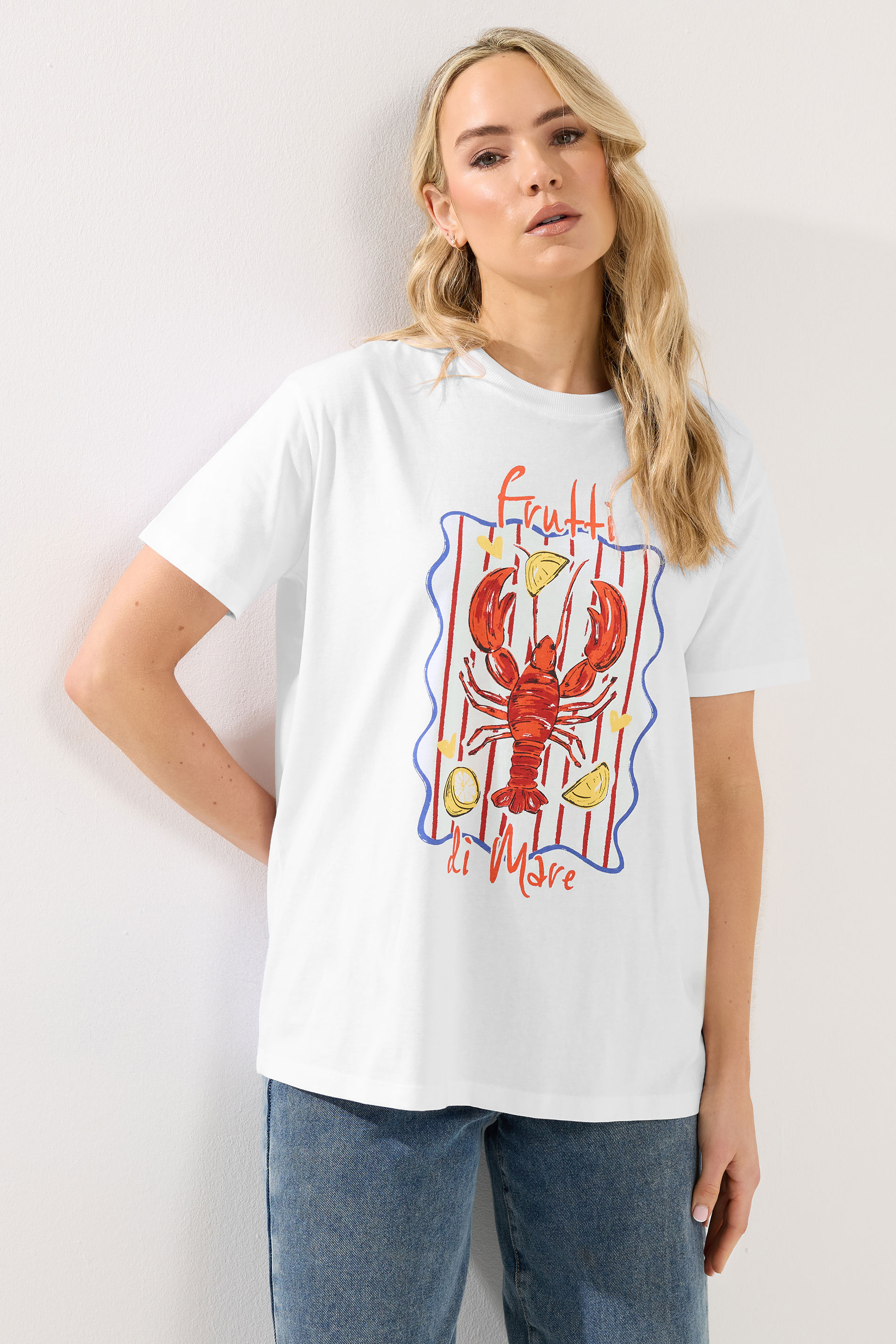 LTS Tall Women's White Lobster Graphic Oversized T-Shirt | Long Tall Sally 1