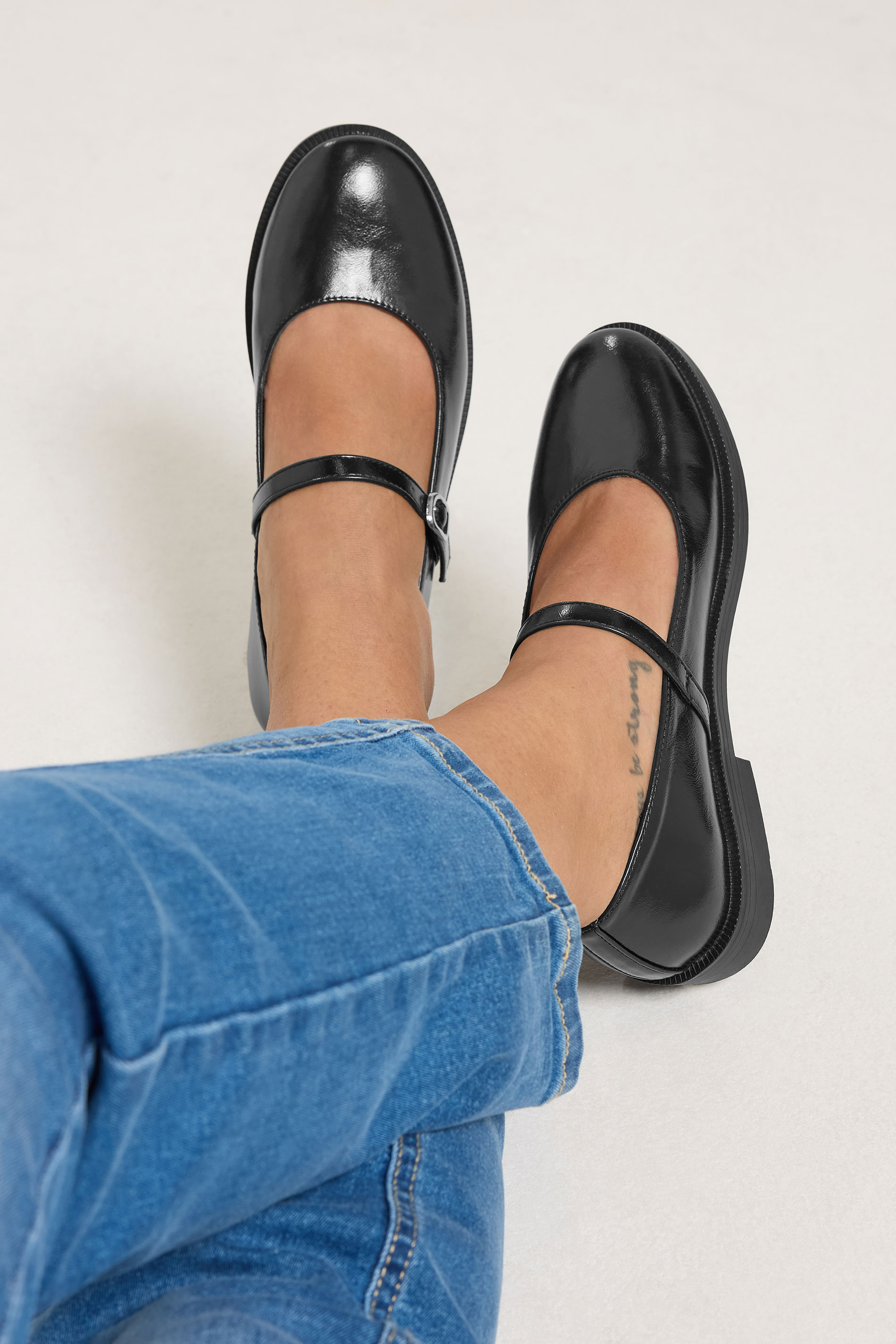 Black Buckle Detail Mary Jane In Wide E Fit | Yours Clothing 1