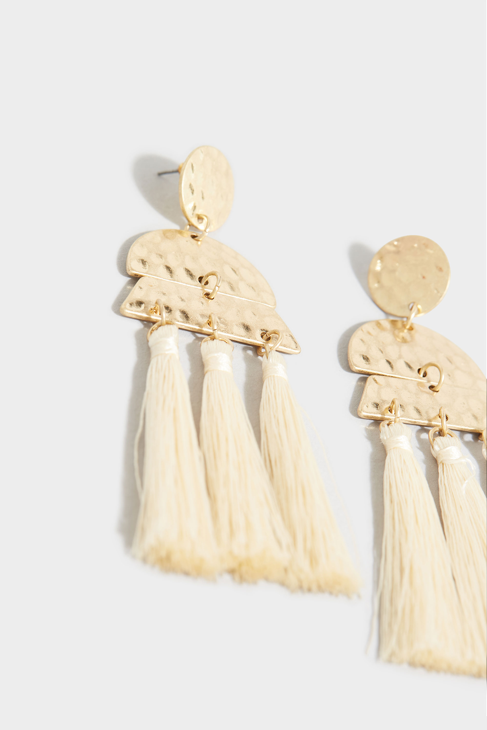 Gold Hammered Tassel Earrings | Yours Clothing 3