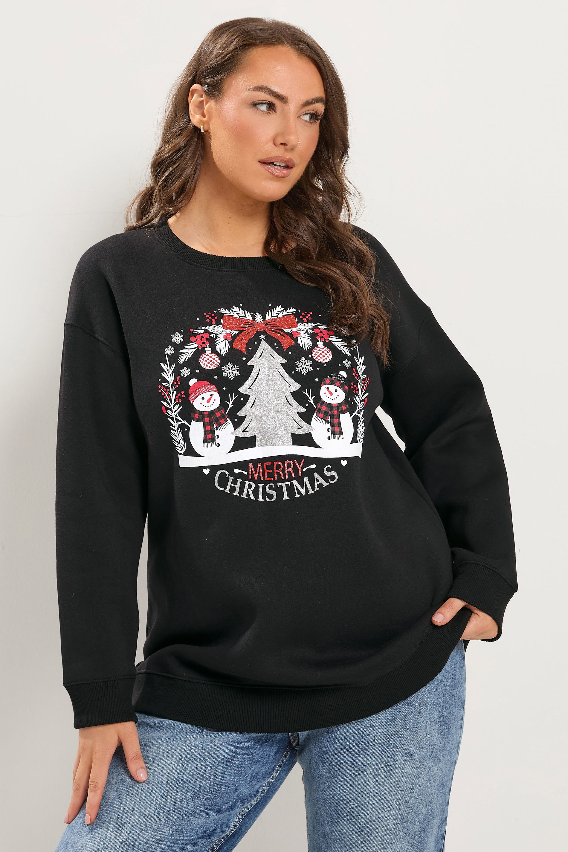 Yours Plus Size Black 'Merry Christmas' Novelty Sweatshirt Size 44