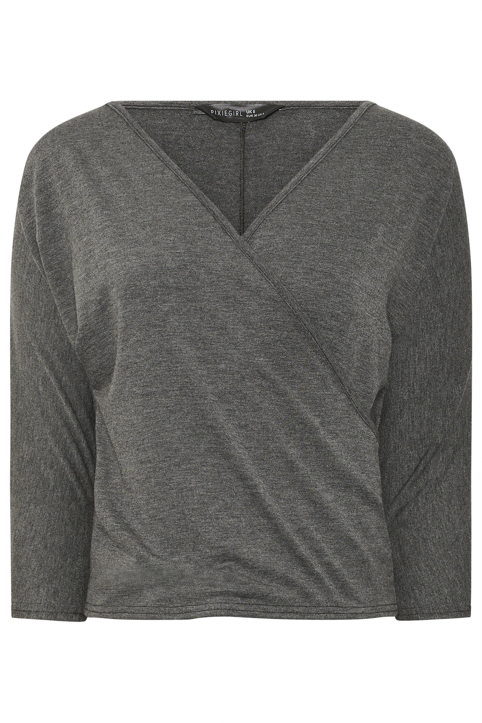 PixieGirl Petite Women's Charcoal Grey Wrap Top | PixieGirl 6