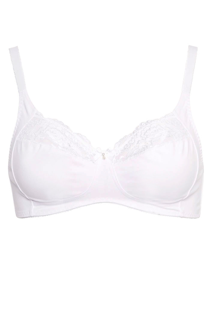 White Non-Wired Cotton Bra With Lace Trim - Best Seller