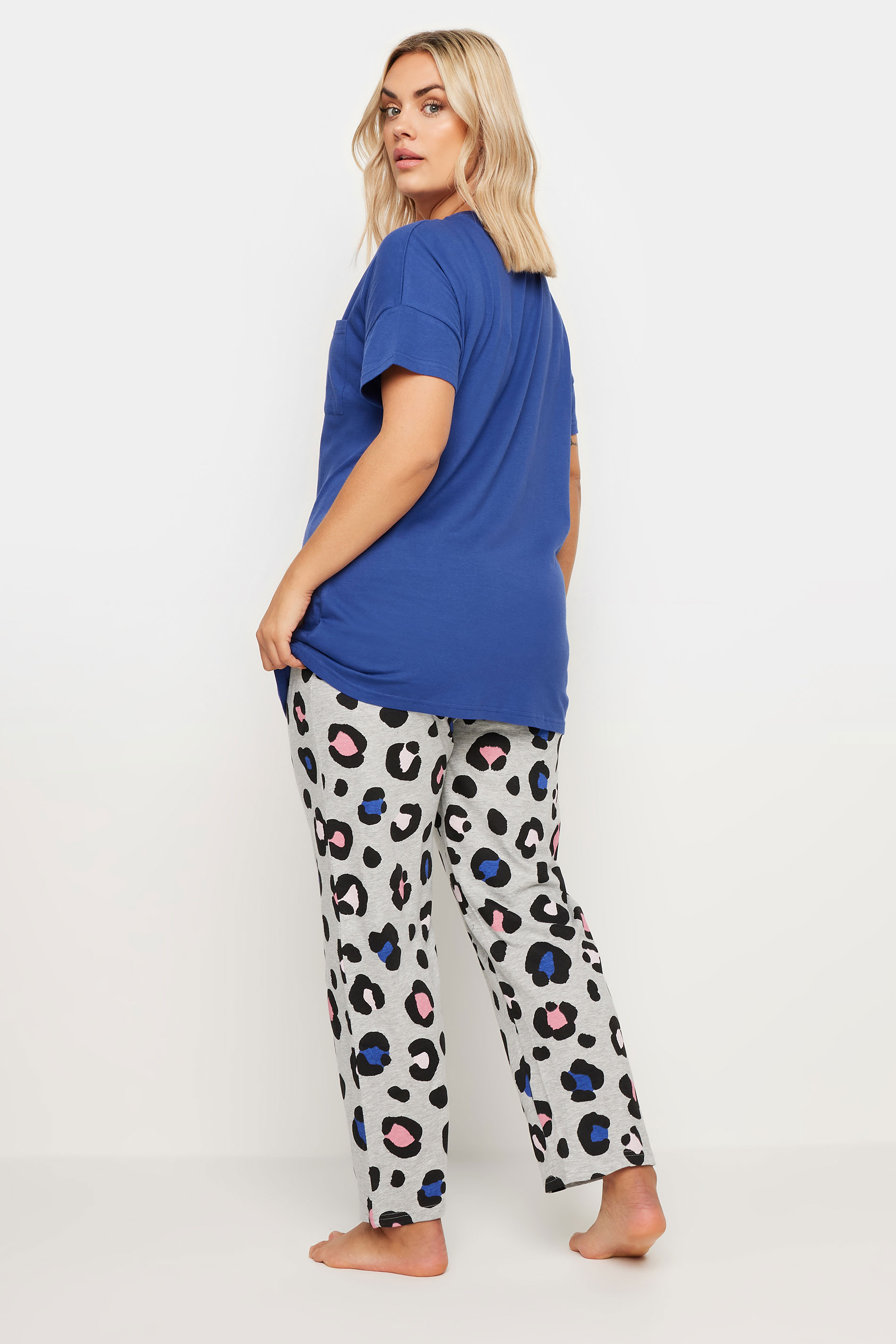 YOURS Plus Size Blue Oversized Leopard Print Pyjama Set | Yours Clothing 3
