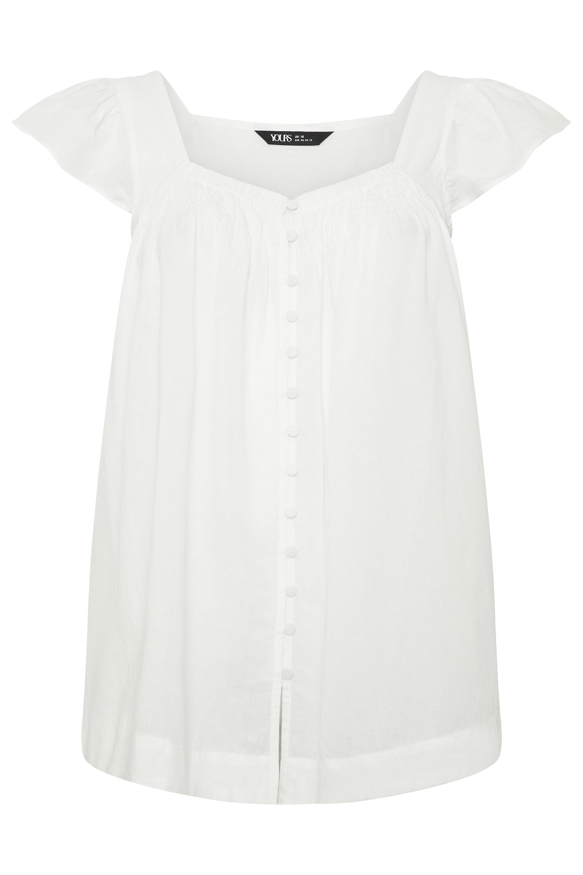 YOURS Plus Size White Linen Cap Sleeve Top | Yours Clothing 5