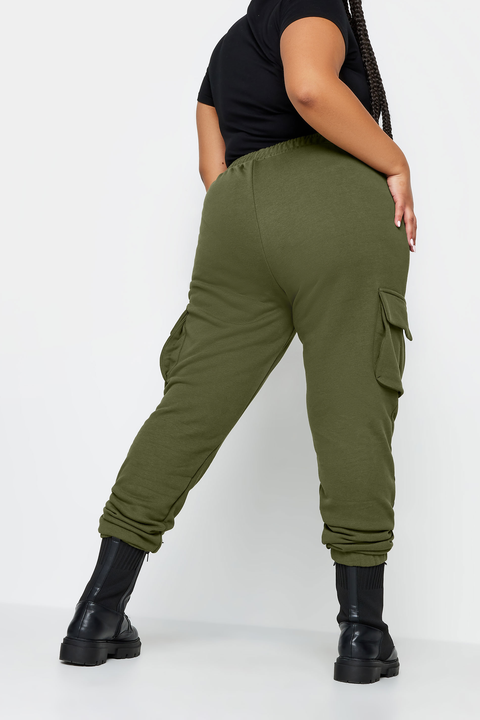 YOURS Plus Size Khaki Green Cuffed Cargo Joggers | Yours Clothing 3