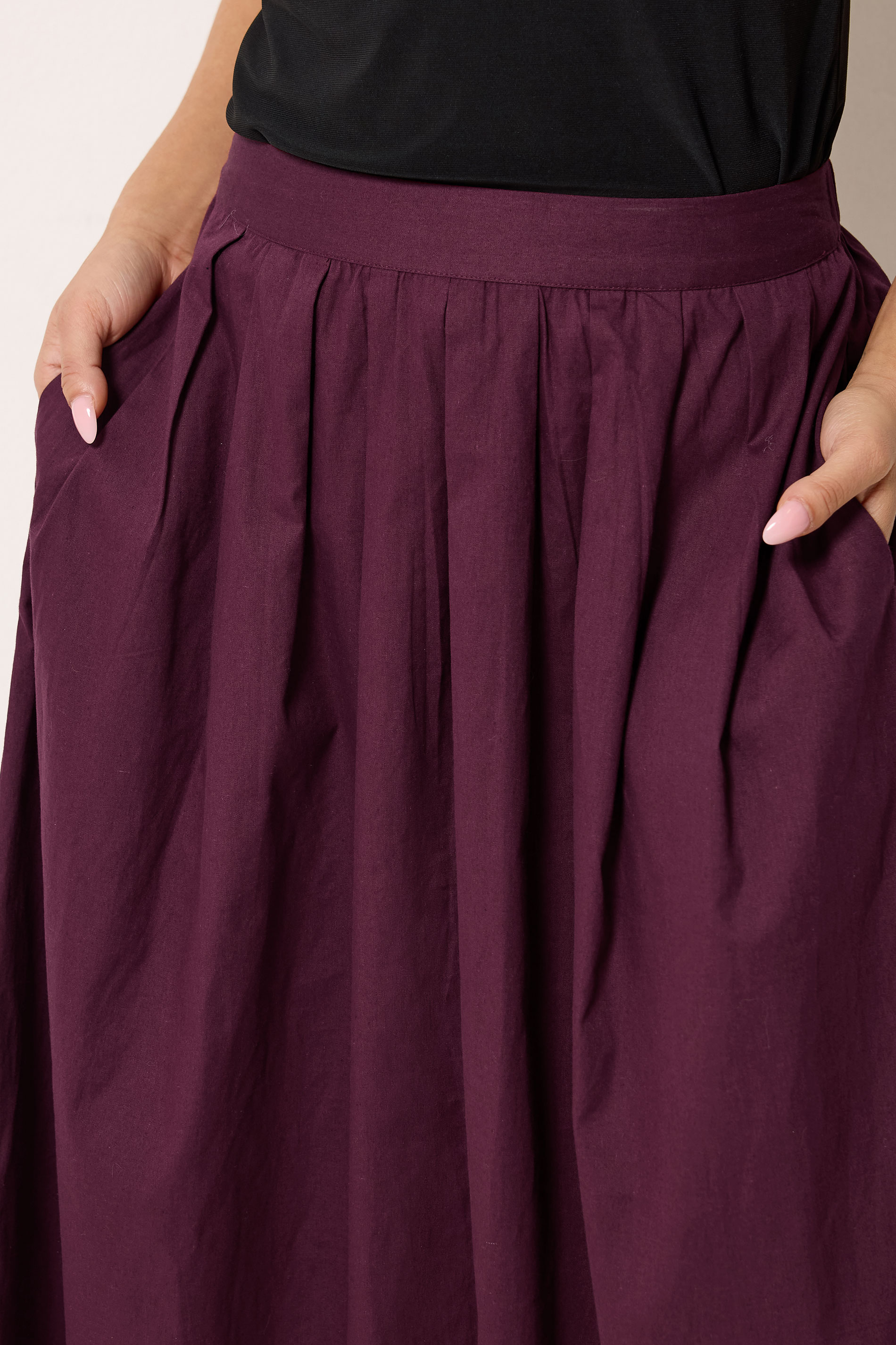 PixieGirl Petite Women's Burgundy Red Poplin Cotton Maxi Skirt | PixieGirl 4