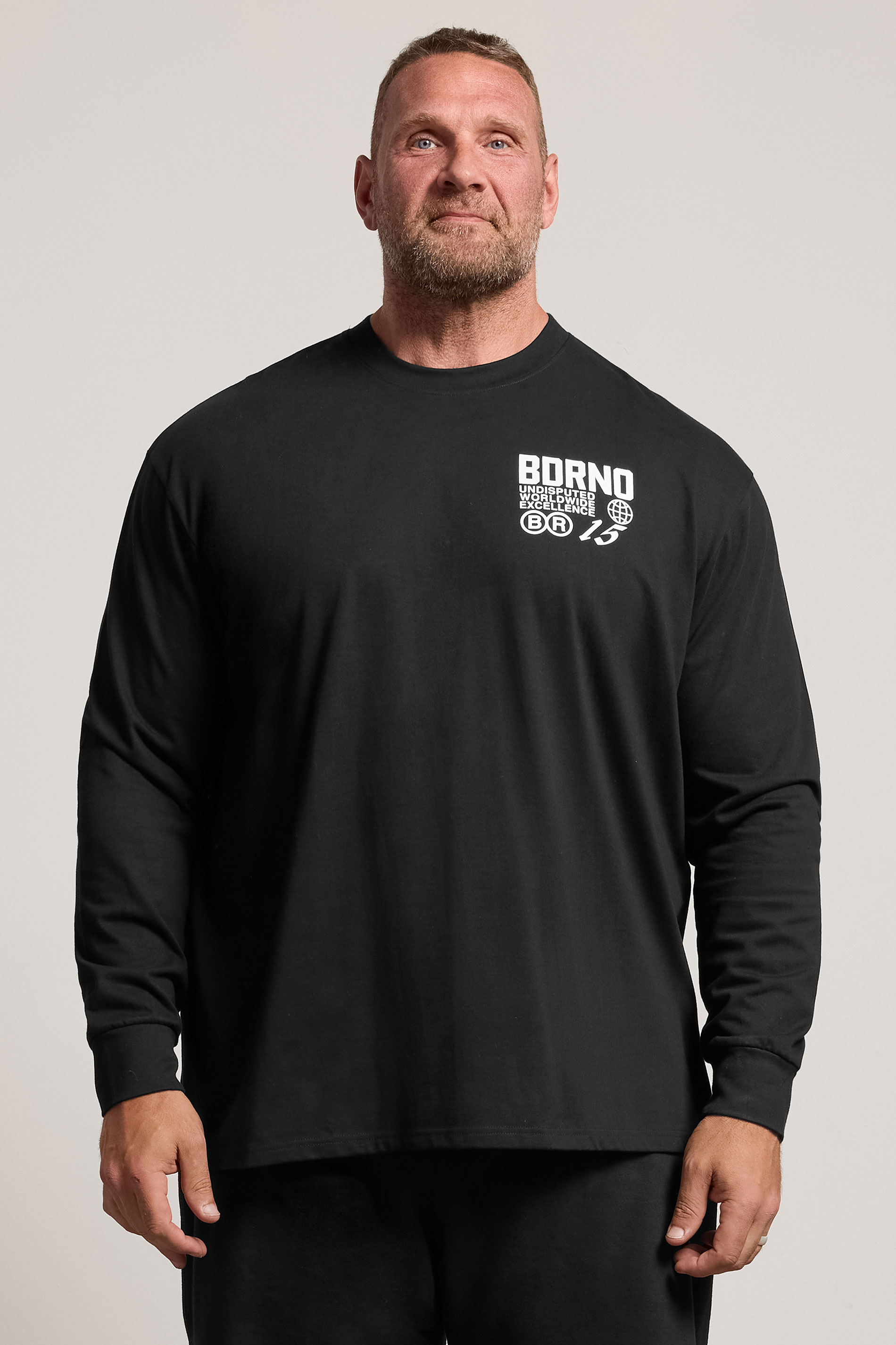 BDRNO Premium Big & Tall Black Printed Long Sleeve T-Shirt | BadRhino 4