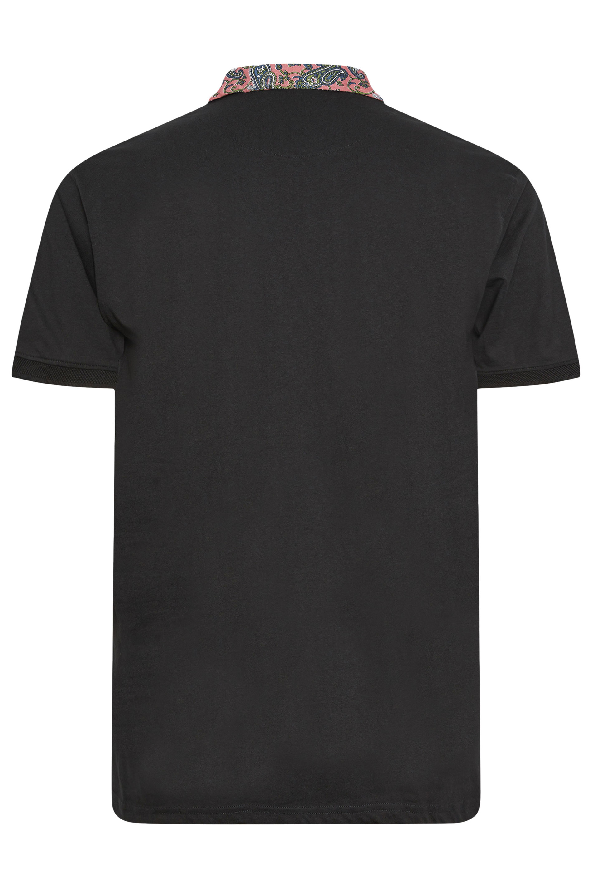 KAM Big & Tall Black Jersey Floral Collar Polo Shirt | BadRhino 2