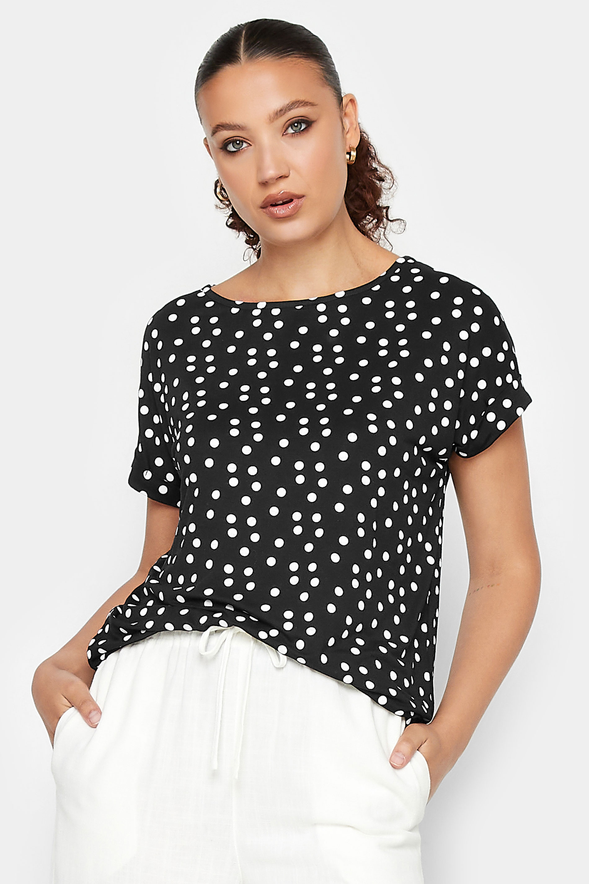 LTS Tall Black Polka Dot Print T-Shirt | Long Tall Sally 1