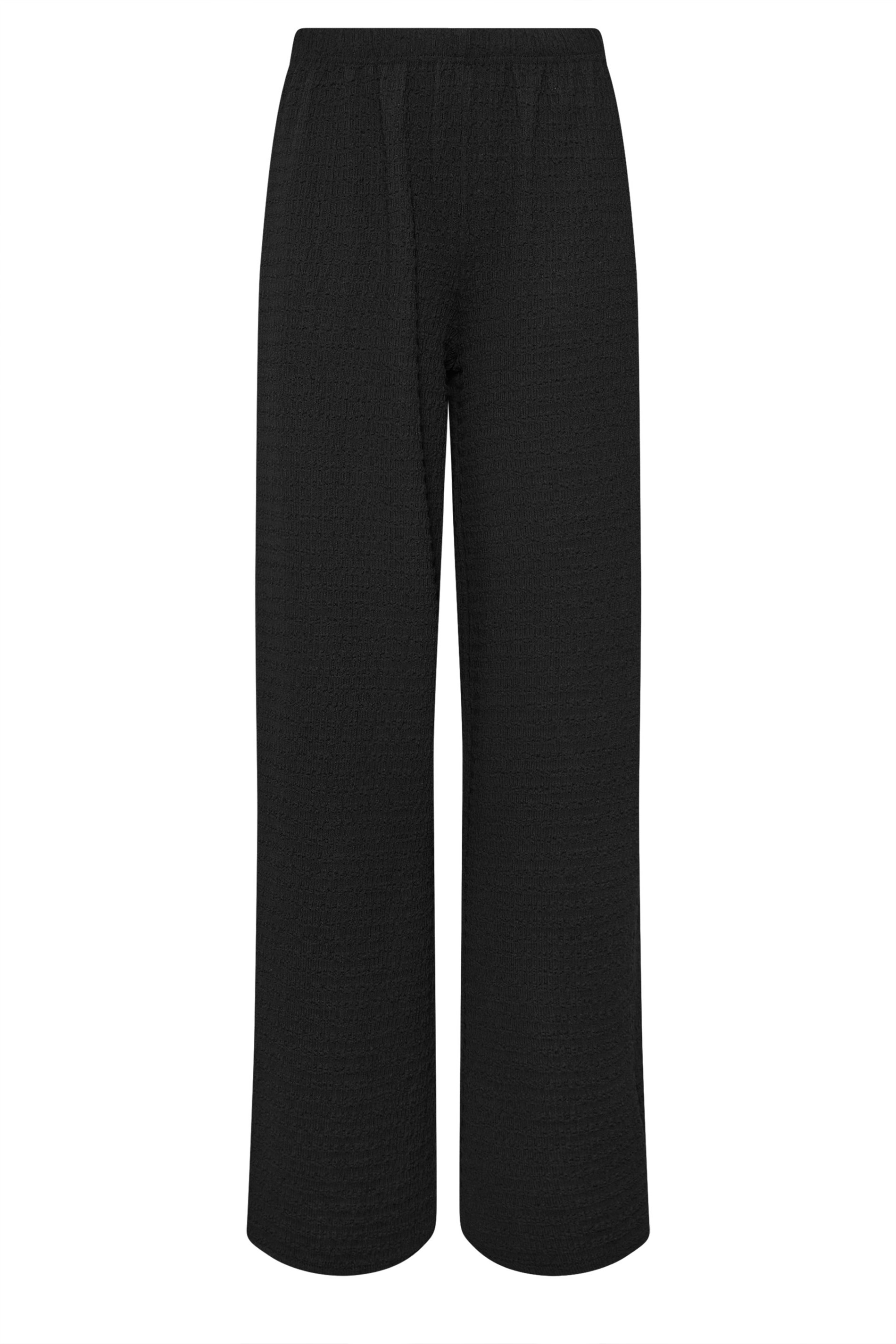 LTS Tall Women's Black Textured Elasticated Wide Leg Trousers | Long Tall Sally 5
