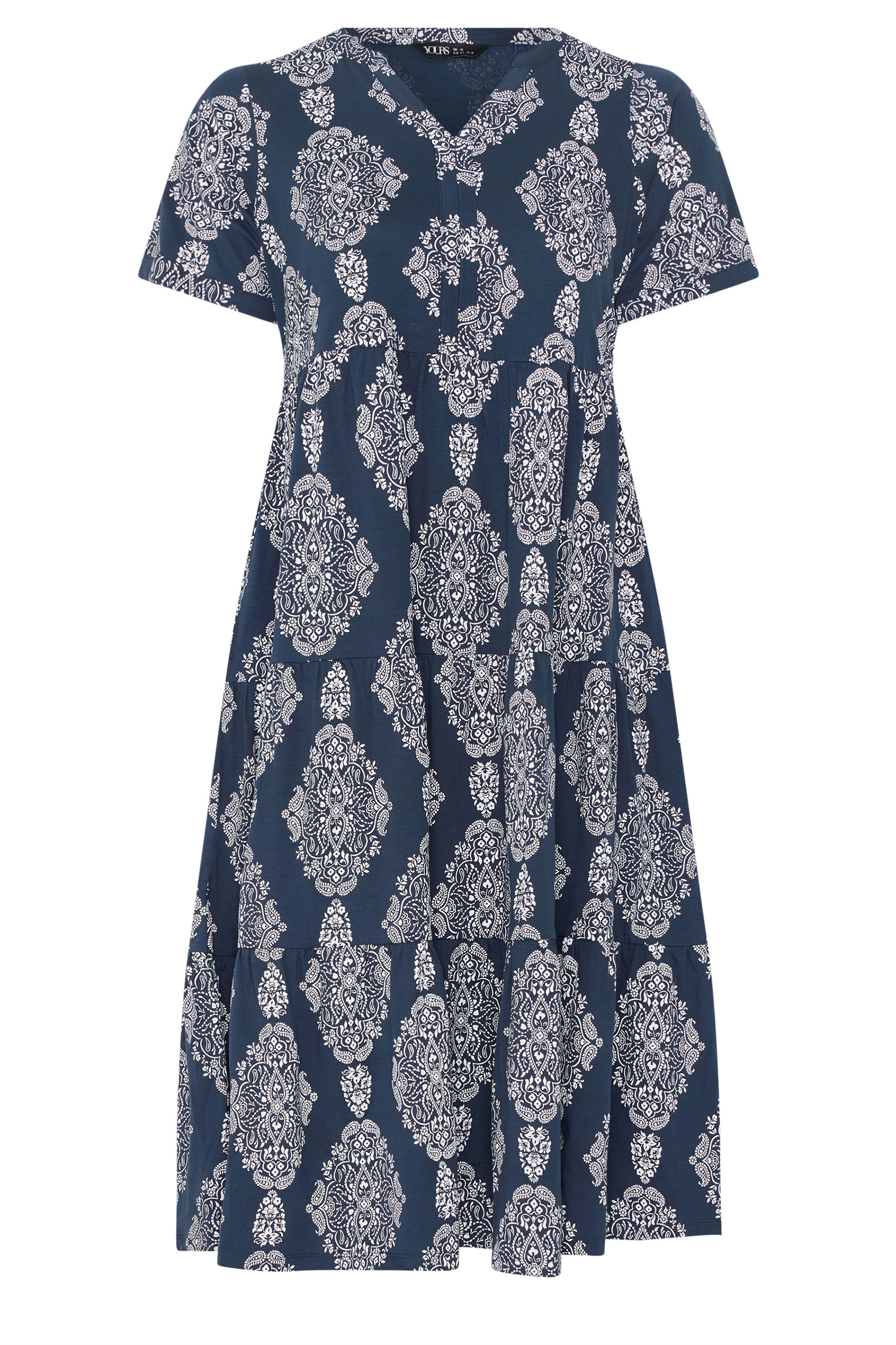 YOURS Plus Size Navy Blue Paisley Tiered Midi Dress | Yours Clothing 5
