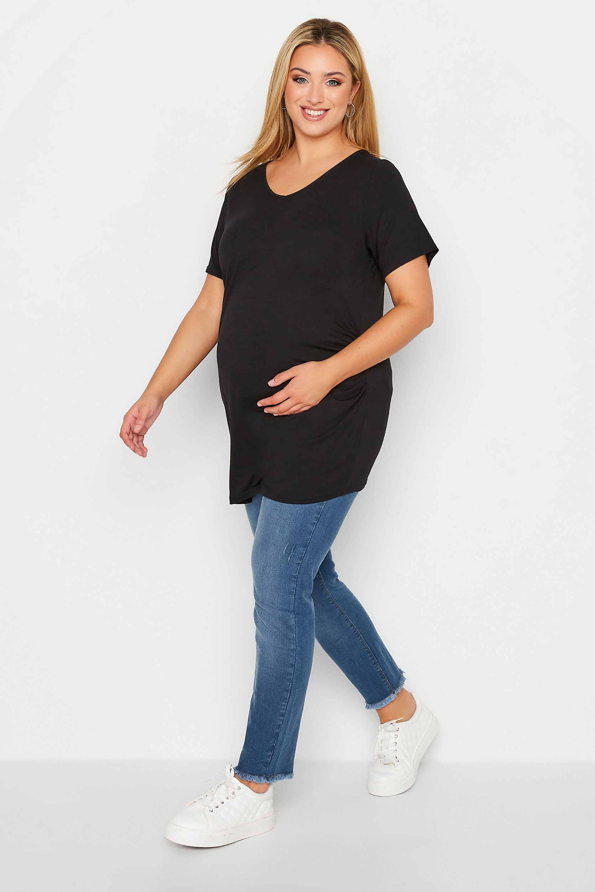 BUMP IT UP MATERNITY Plus Size Blue Push Up AVA Jeans | Yours Clothing 2