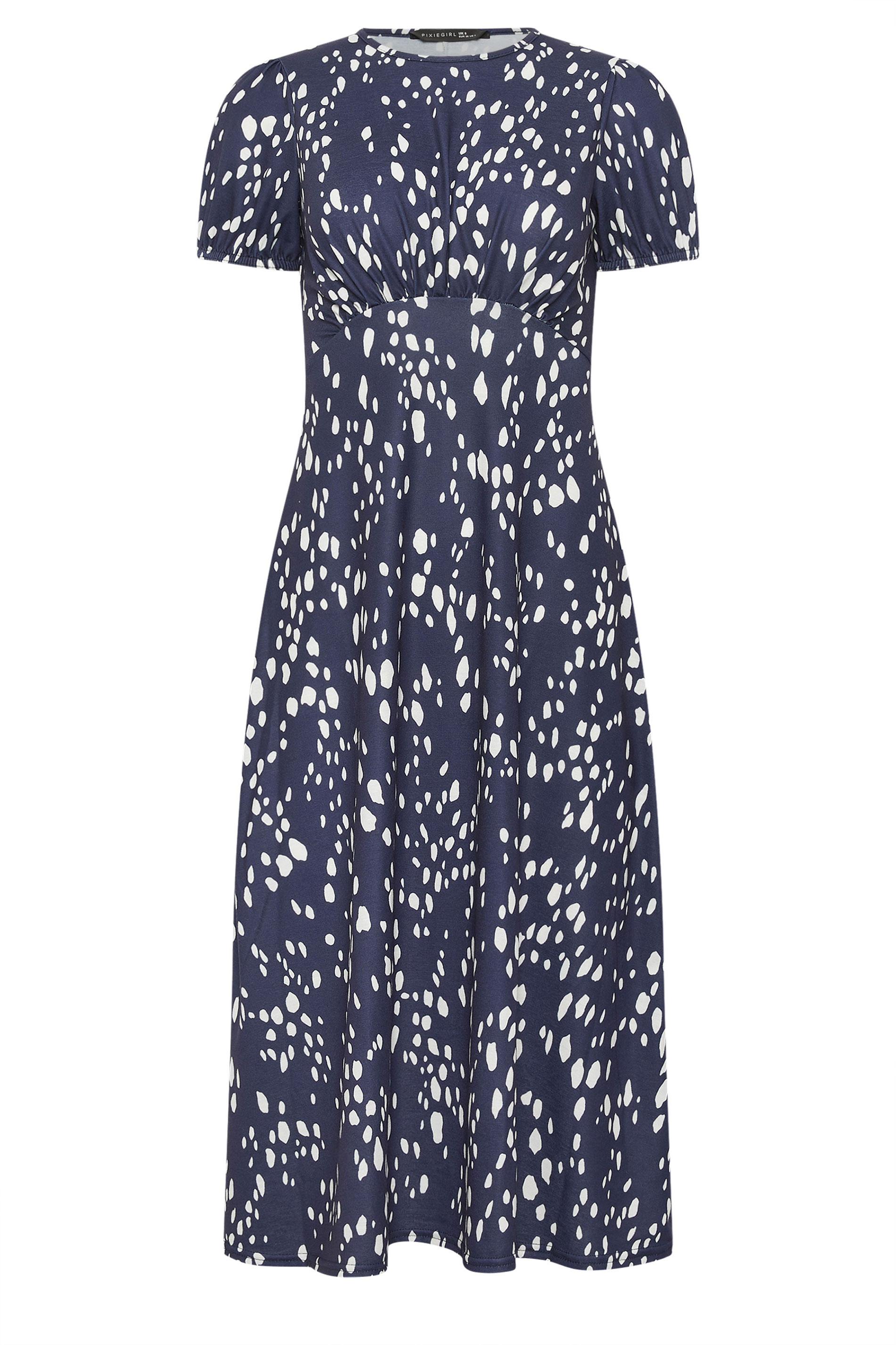 PixieGirl Petite Navy Blue Spot Print Midi Dress | PixieGirl 5