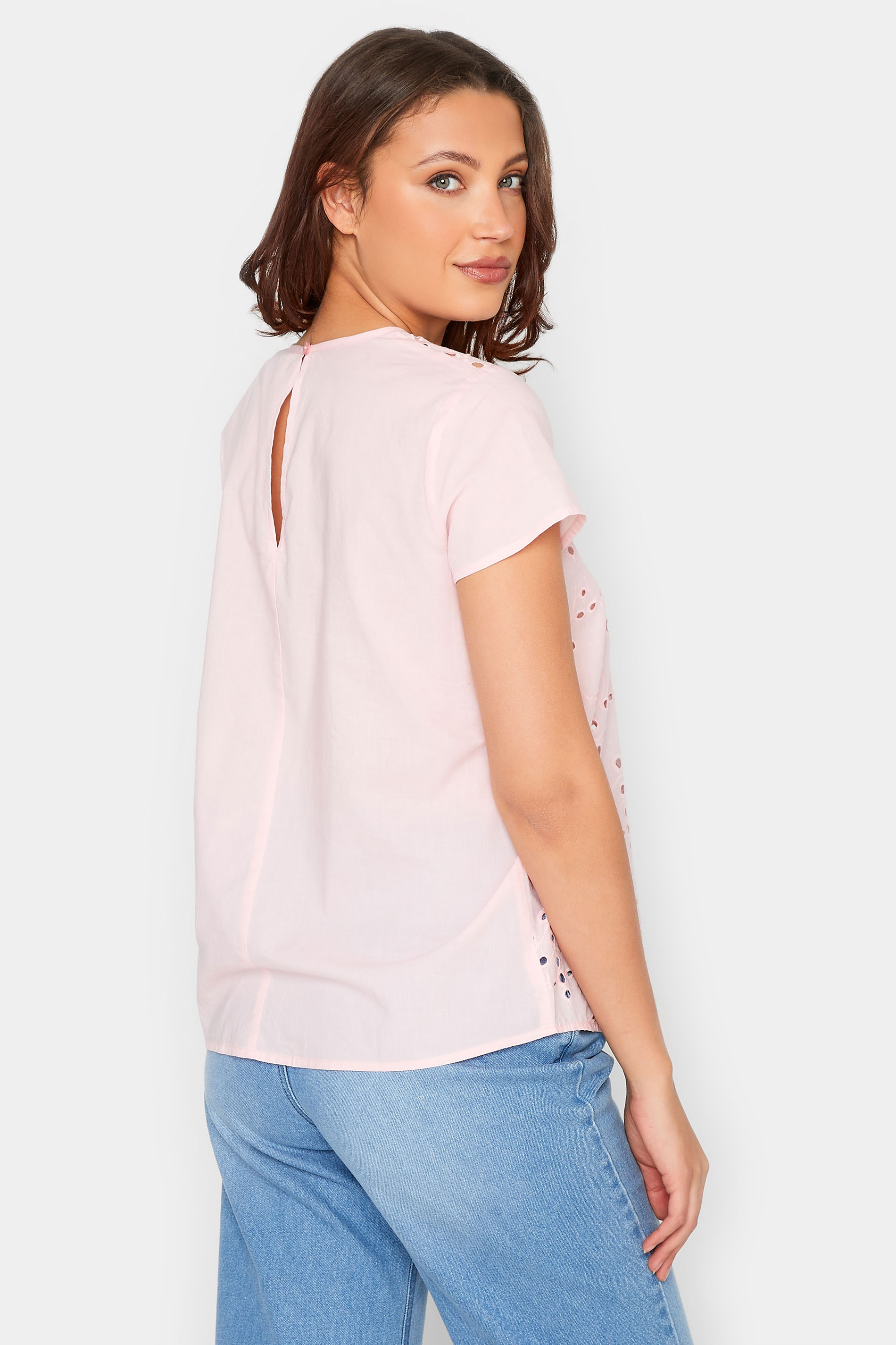 LTS Tall Women's Pink Broderie Front T-Shirt | Long Tall Sally 3