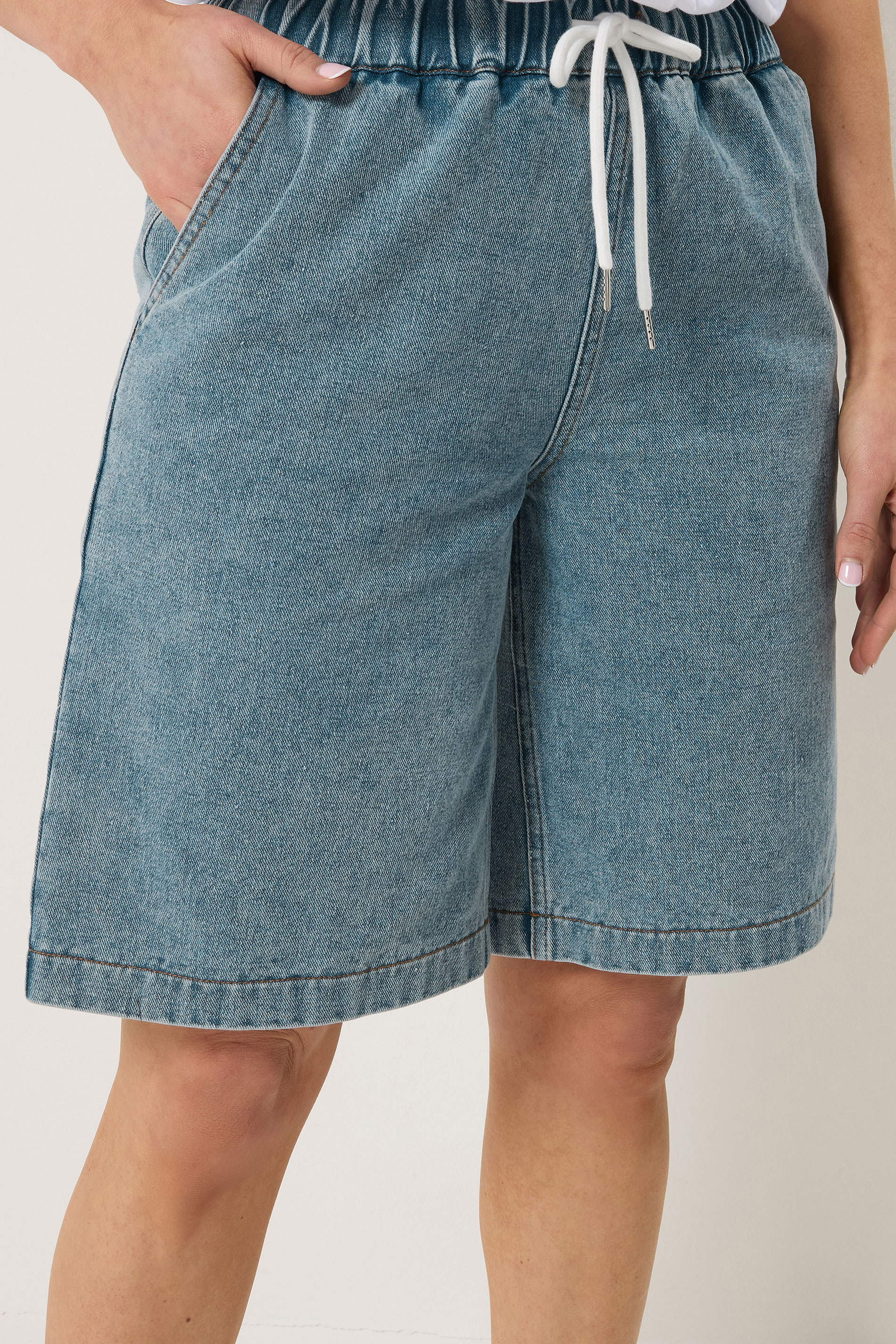 LTS Tall Women's Light Blue Acid Wash Pull On Denim Cotton Jorts | Long Tall Sally 4