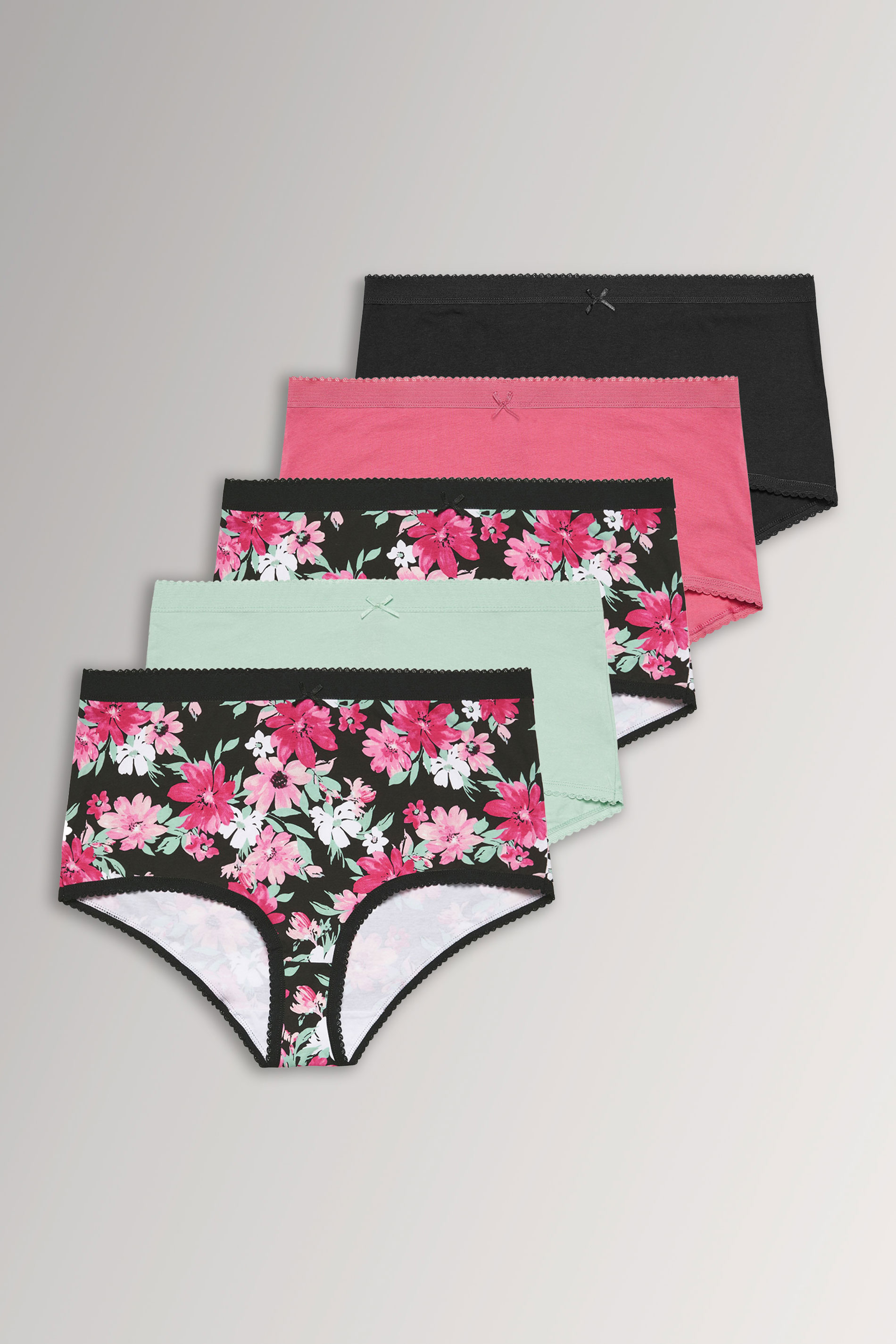 YOURSET Plus Size 5 PACK Black Floral Print Full Briefs | Yours Clothing 3