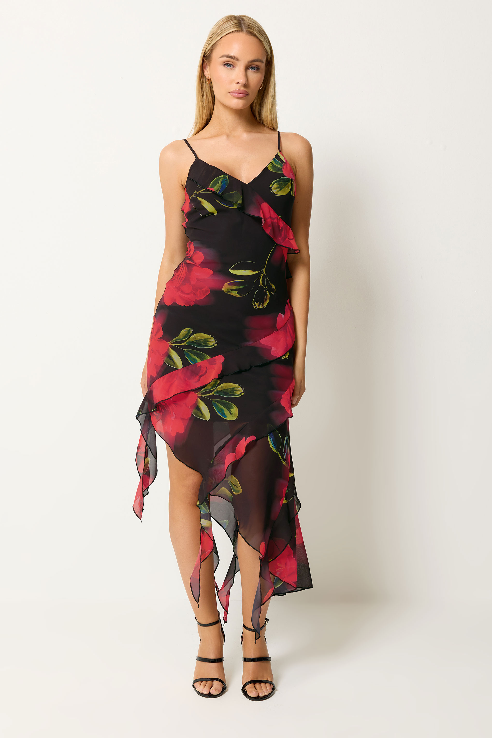 STAR Black Floral Ruffle Midi Dress | StarByJM 1