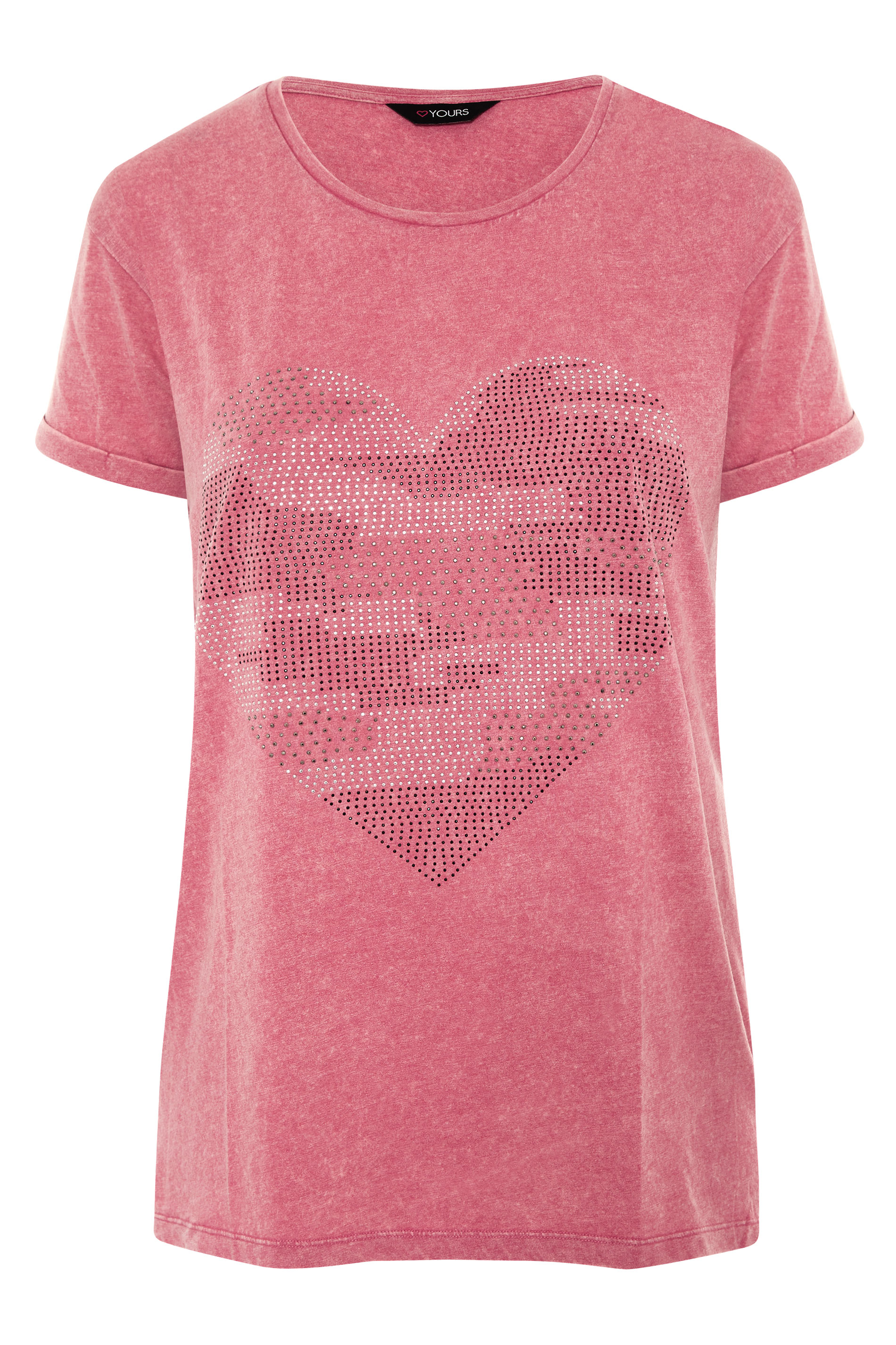 Grande taille  Tops Grande taille  T-Shirts | T-Shirt Rose Coeur Clouté Ourlet Plongeant - ZK10977