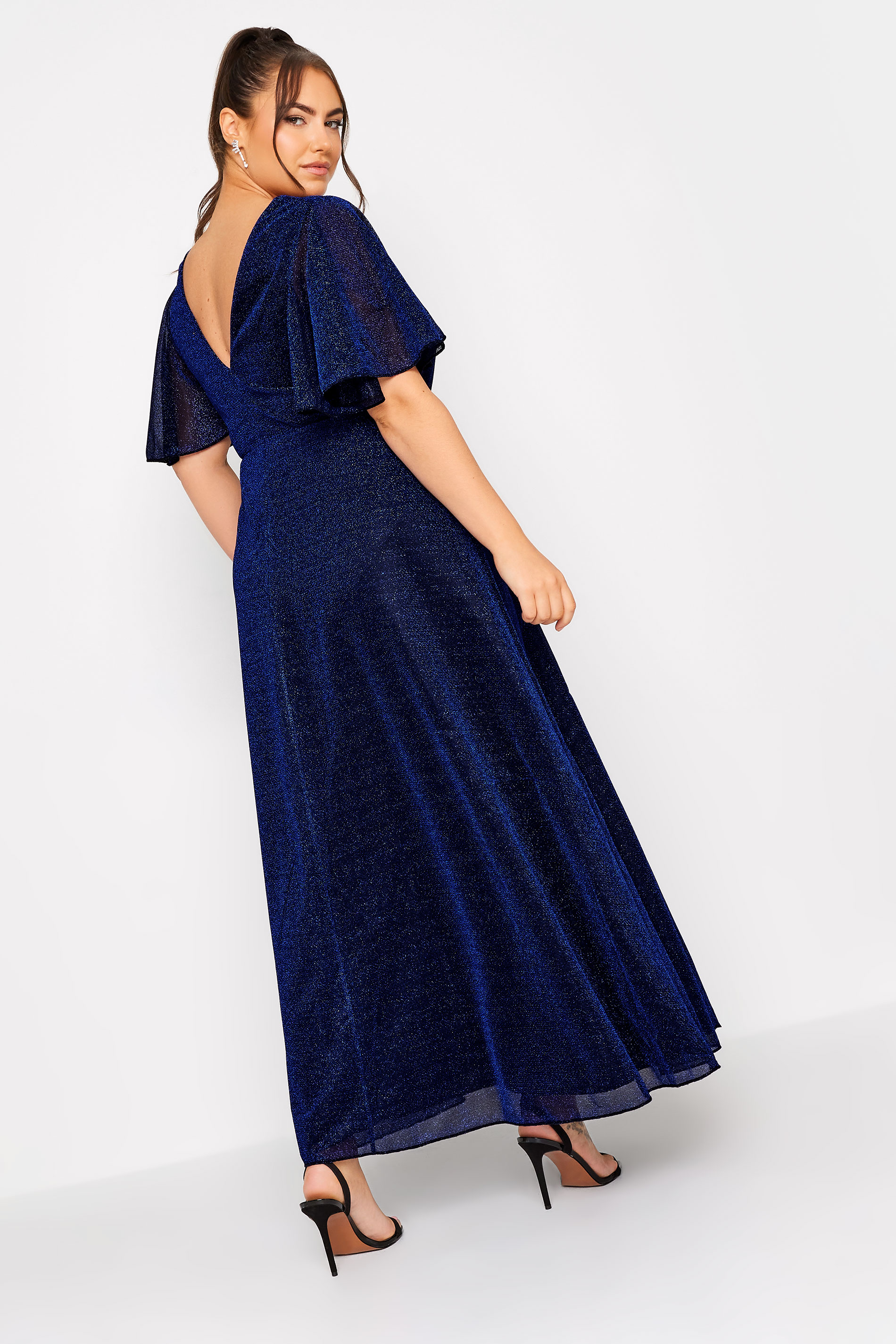 YOURS LONDON Plus Size Dark Blue Glitter Angel Sleeve Maxi Dress | Yours Clothing 3