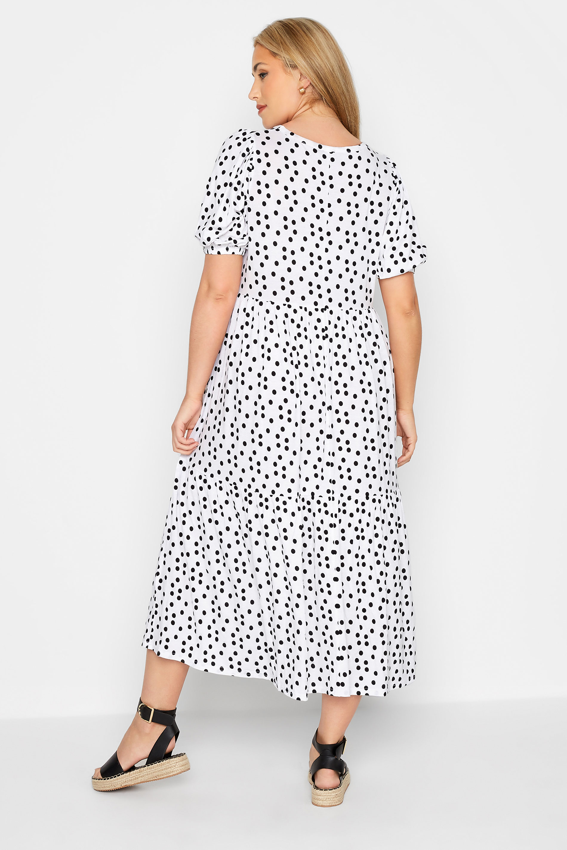 Plus Size White Spot Print Puff Sleeve Smock Midaxi Dress | Yours Clothing 3