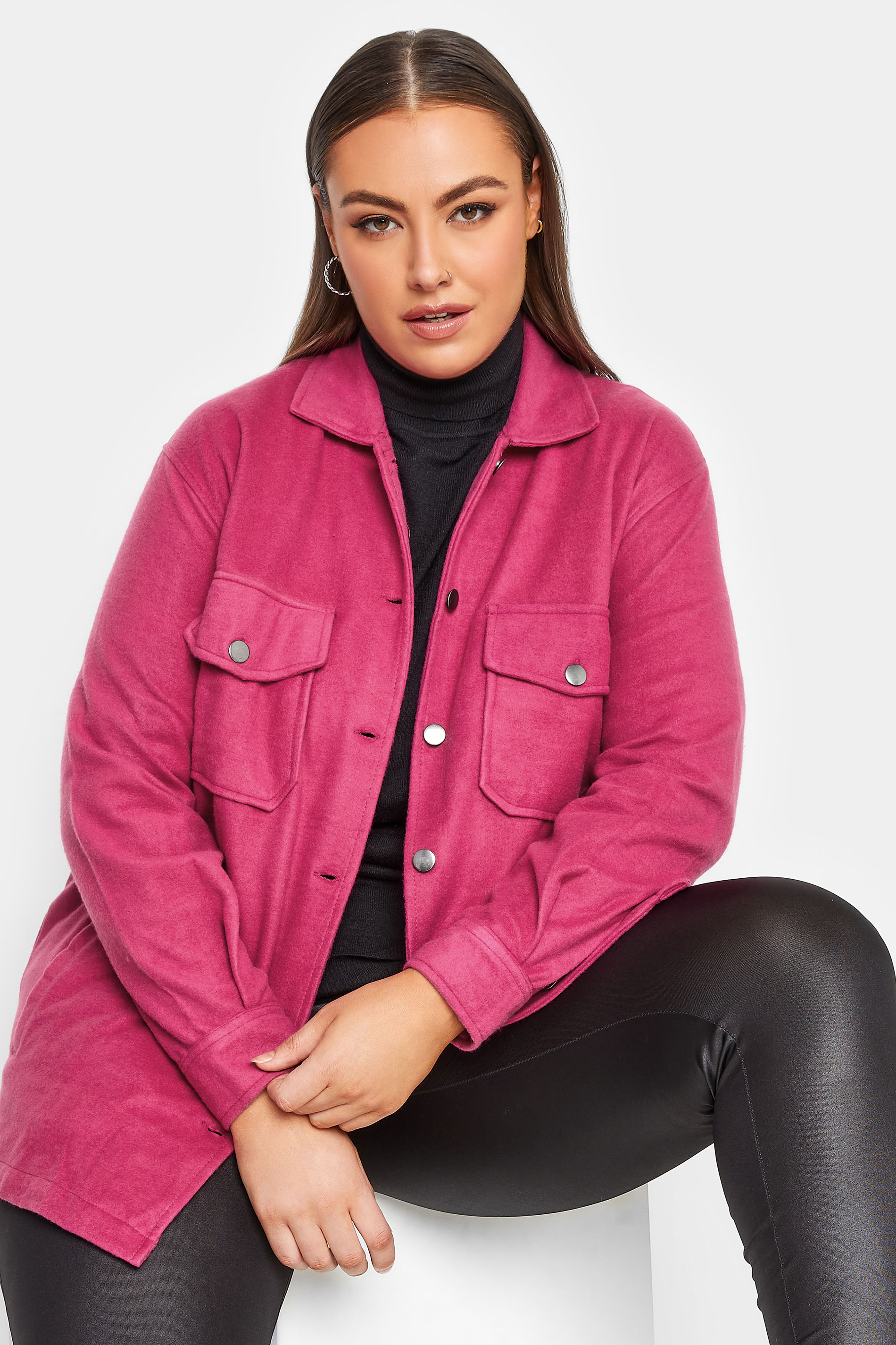 Curve Plus Size Hot Pink Midi Shacket | Yours Clothing  1