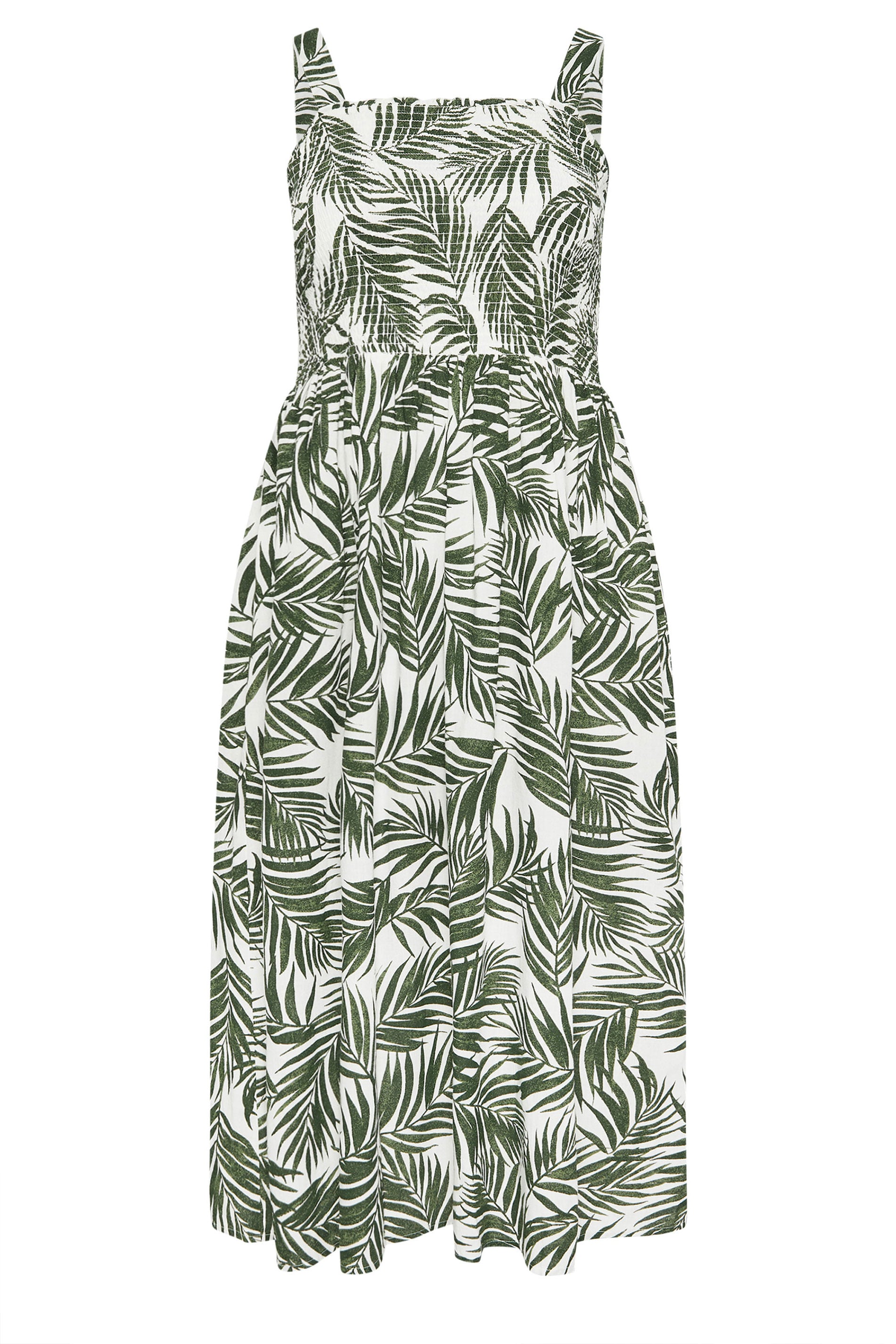 YOURS Plus Size Green Palm Leaf Shirred Linen Maxi Dress | Yours Clothing 5