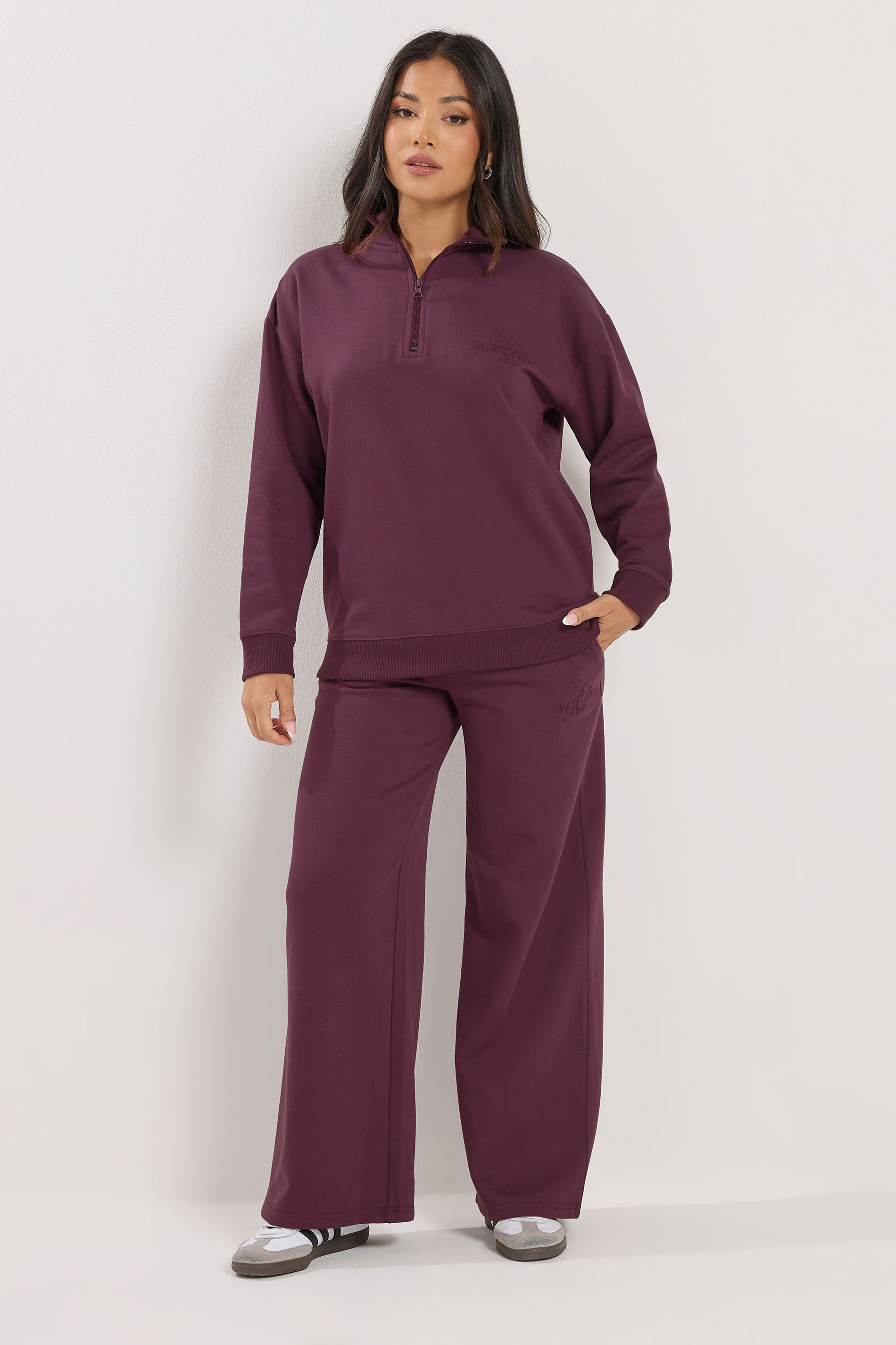 PixieGirl Petite Women's Burgundy Red 'Monte Carlo' Slogan Quarter Zip Sweatshirt | PixieGirl 1