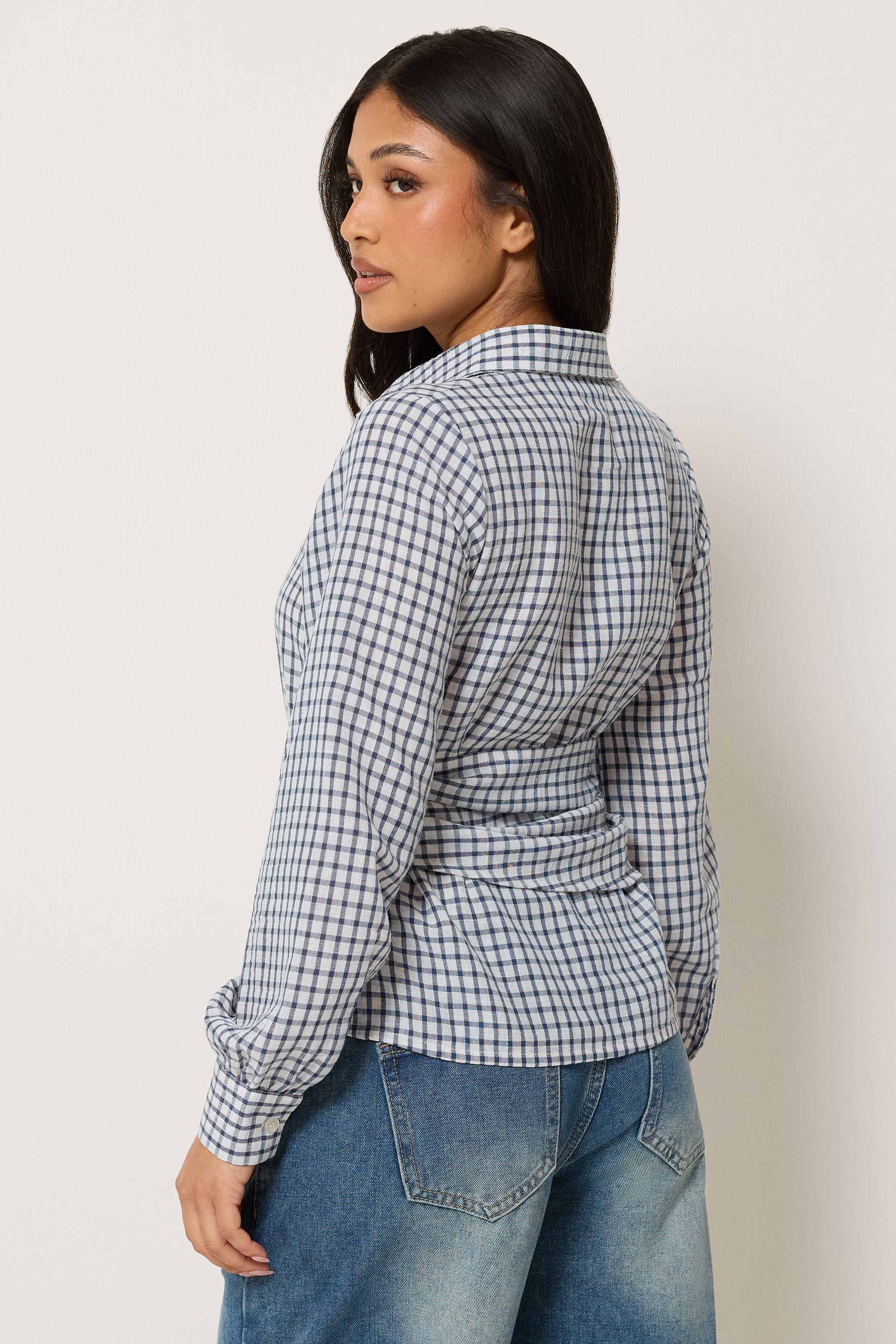 PixieGirl Petite Women’s Navy Blue Check Cotton Bandana Shirt | PixieGirl 2