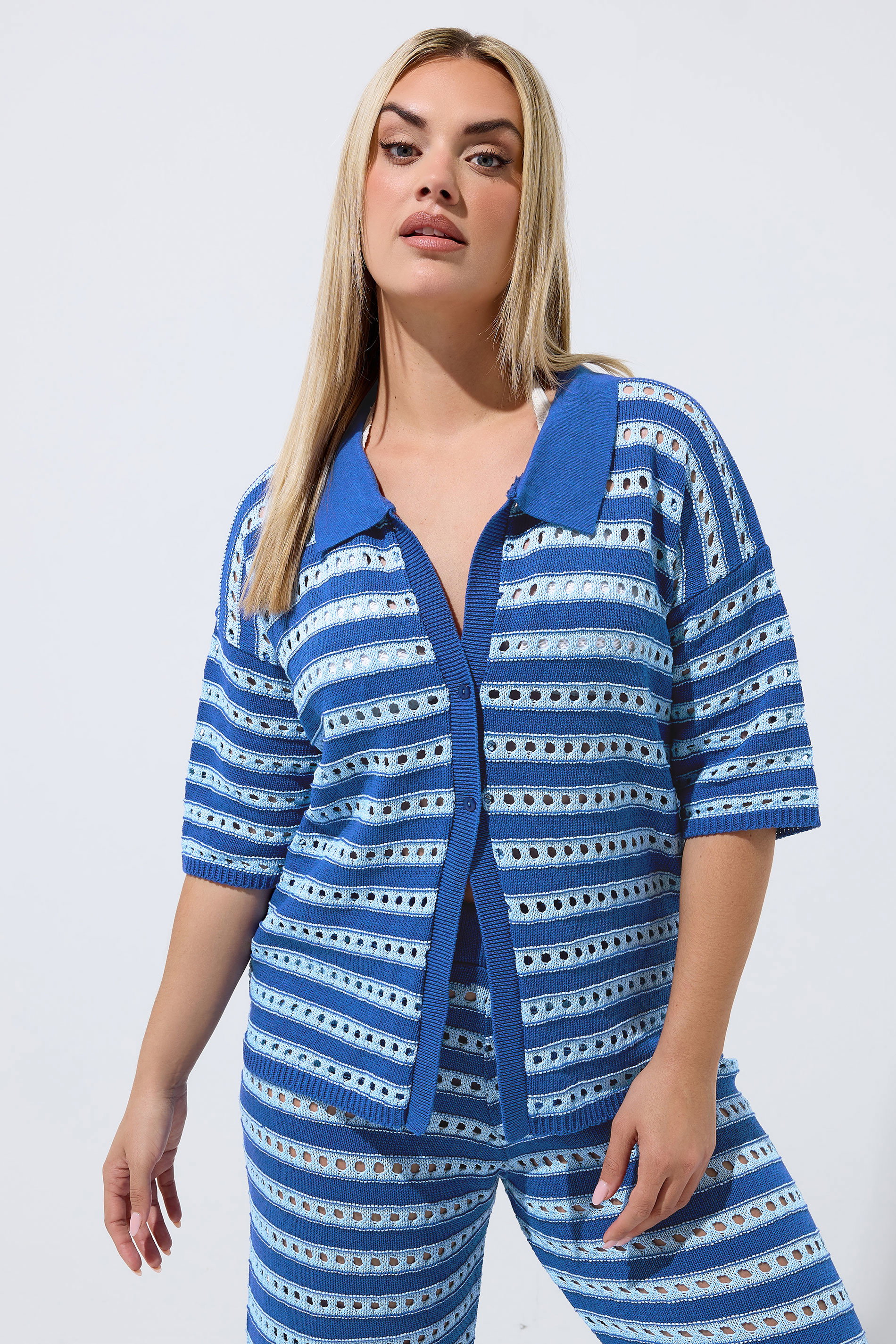 LIMITED COLLECTION Plus Size Blue Stripe Knitted Shirt | Yours Clothing 3