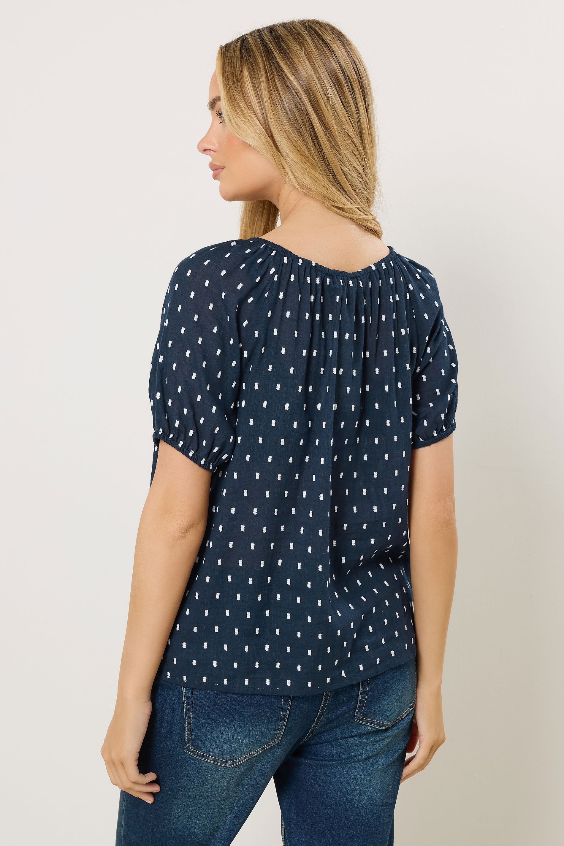 M&Co Navy Blue Dobby Button Up Cotton Blouse | M&Co 4