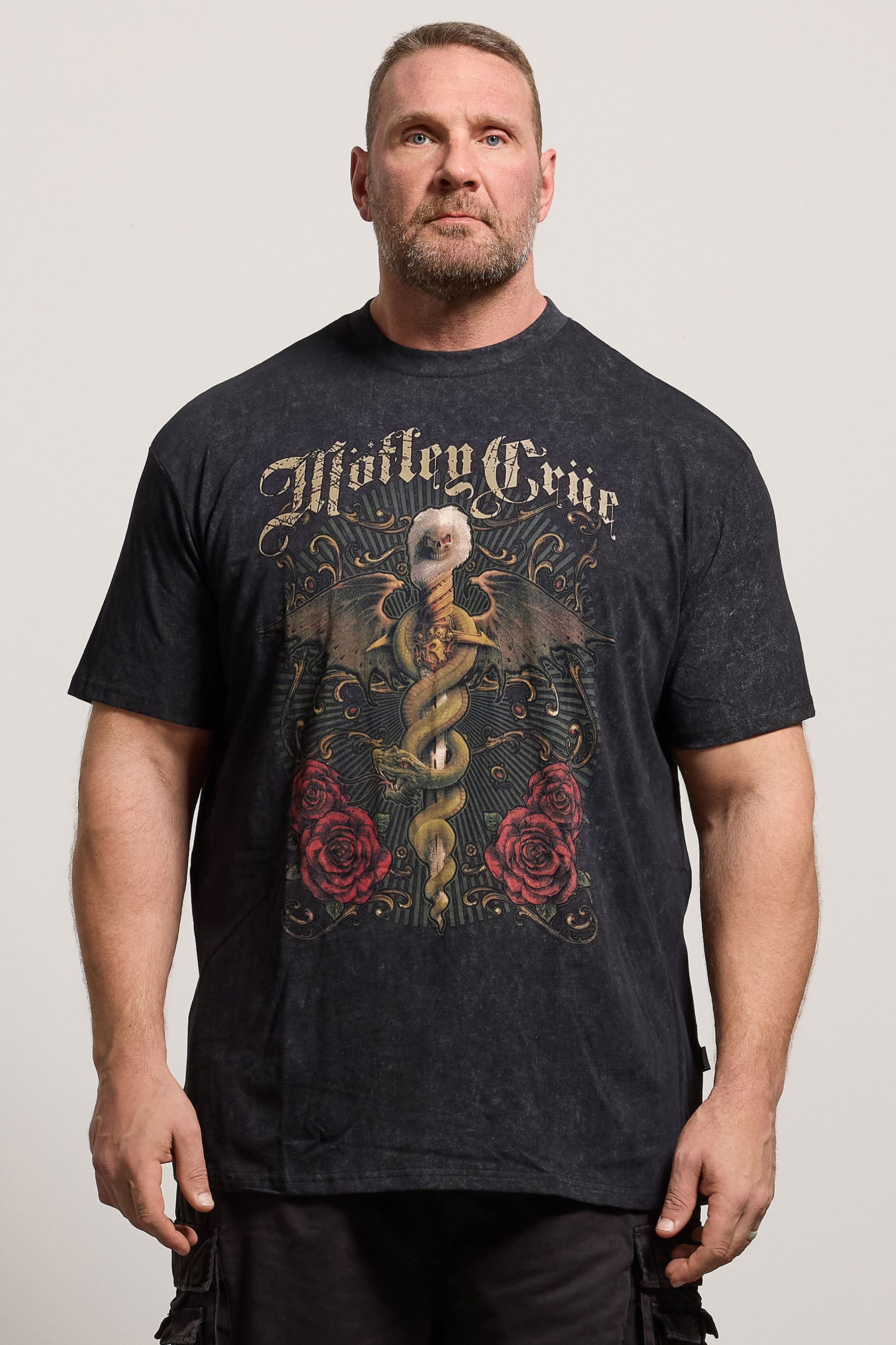 BadRhino Big & Tall Black Extra Long Motley Crue Acid Wash Graphic T-Shirt | BadRhino 3