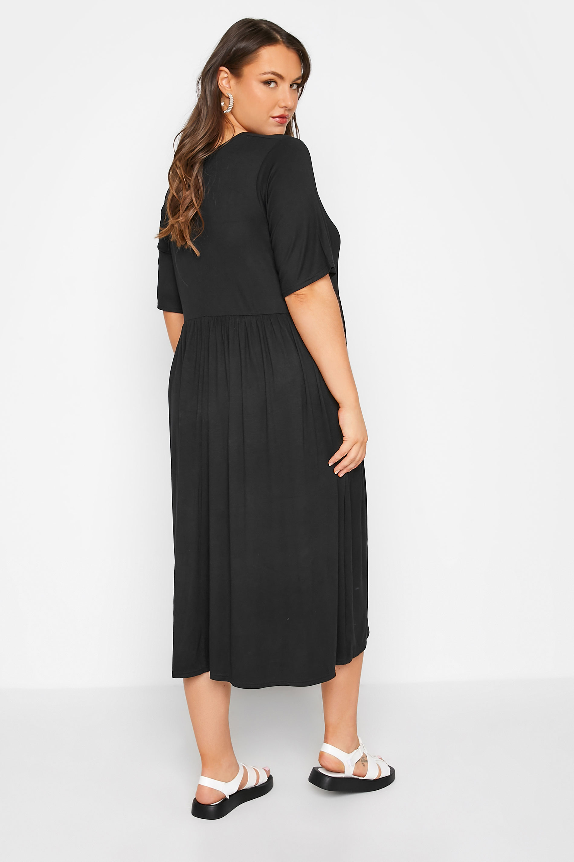 Robes Grande Taille Grande taille  Robes Smocké | LIMITED COLLECTION - Robe Midi Noire Design Uni - IY02735