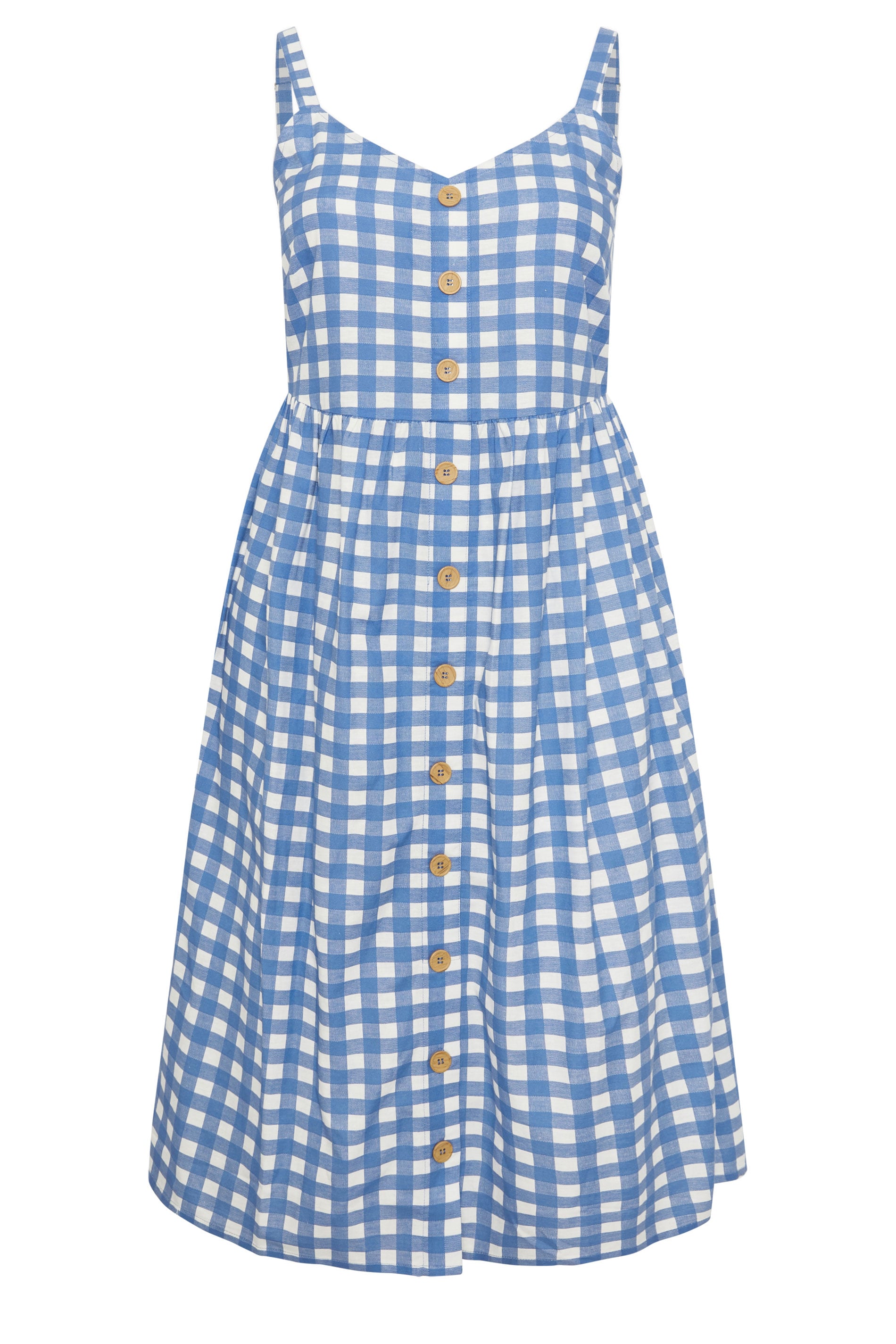 YOURS Plus Size Blue Gingham Linen Dress | Yours Clothing 5