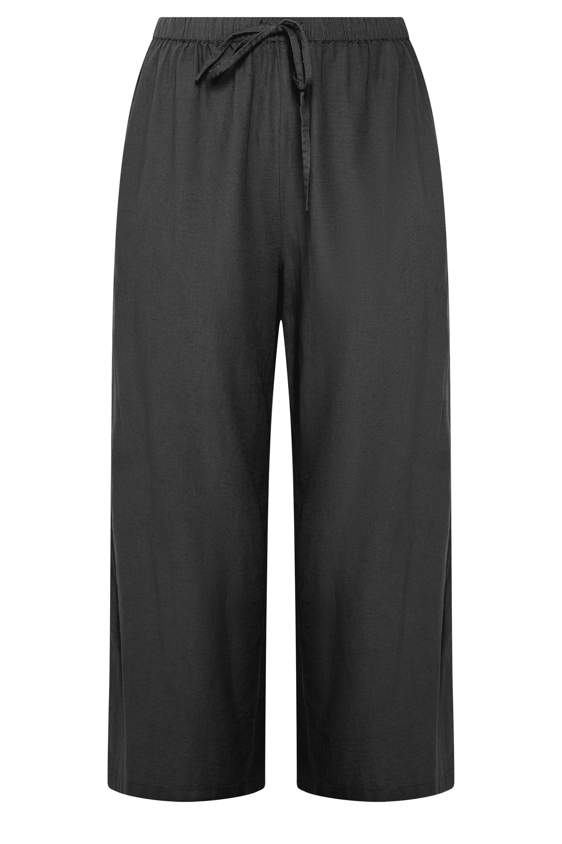 YOURS Plus Size Black Crochet Detail Linen Trousers | Yours Clothing 5