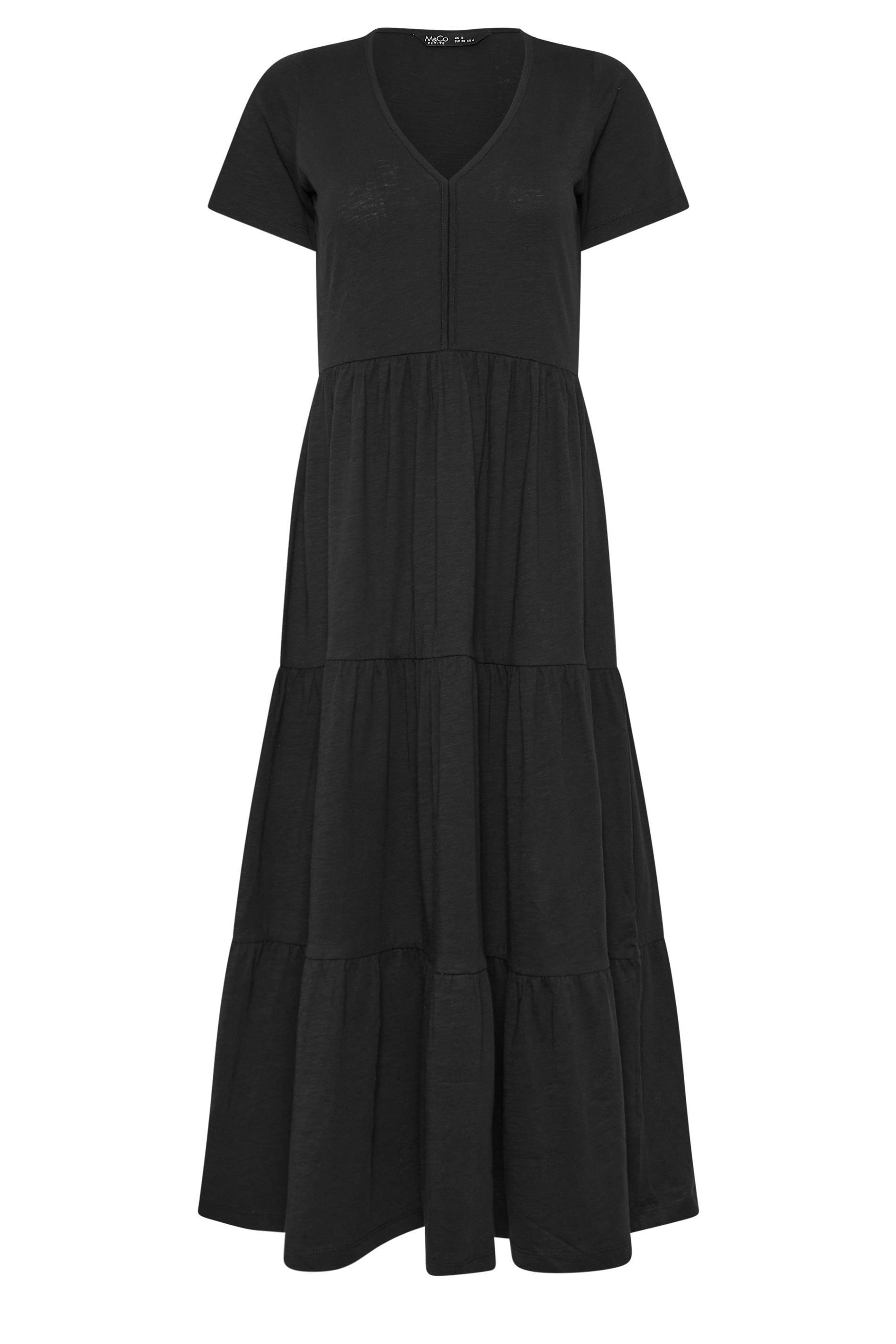 M&Co Petite Black Notch Neck Tiered Cotton Maxi Dress | M&Co 5