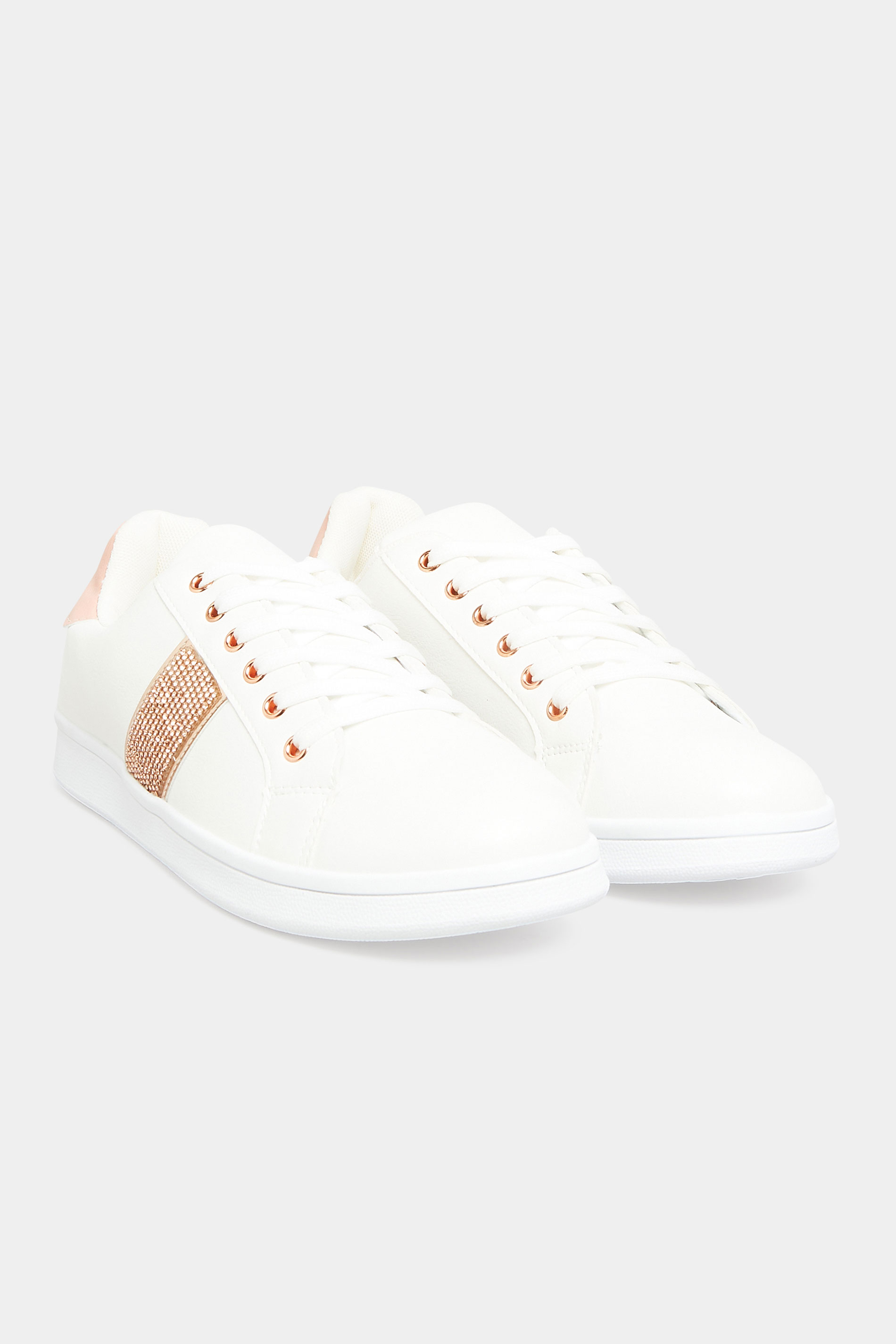 Chaussures Pieds Larges Tennis & Baskets (Regular Fit & Pieds Larges) | Tennis Blanches & Roses Gold à Strass Pieds Larges E - OV87984