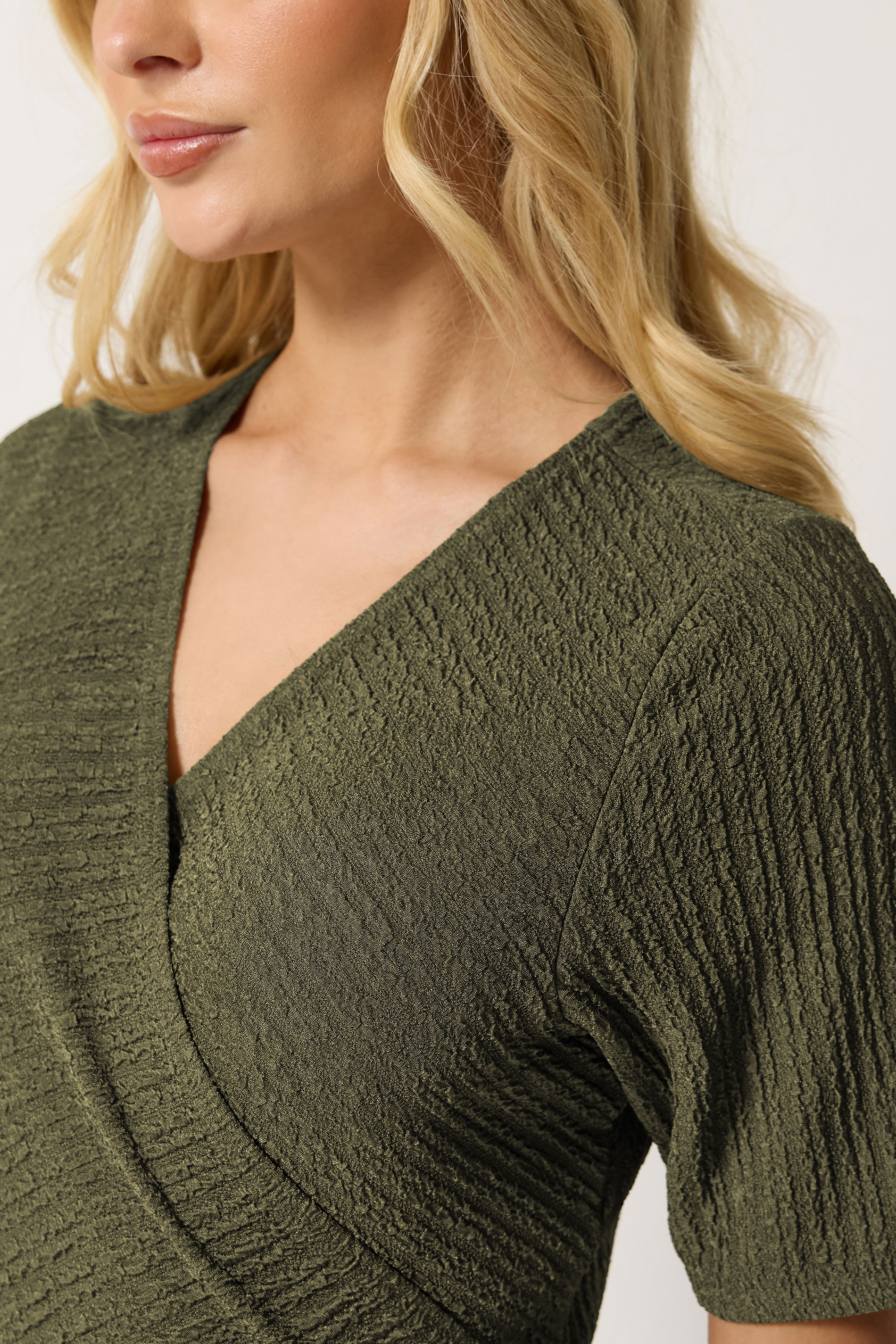 M&Co Khaki Green Textured Wrap Top | M&Co 5
