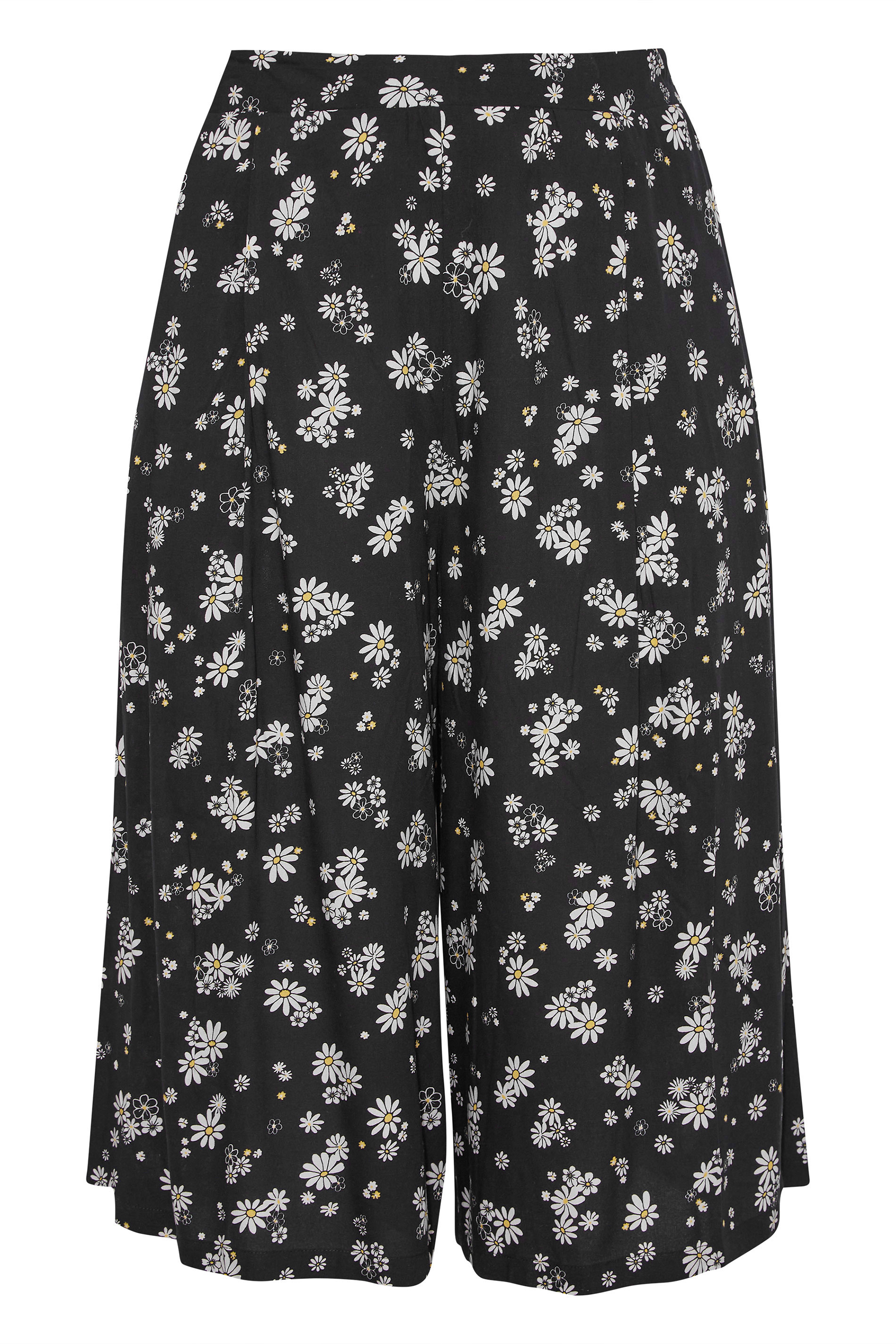 Grande taille  Pantalons Grande taille  Pantacourts | Jupe-Culotte Noir Design Pâquerettes - TK60128