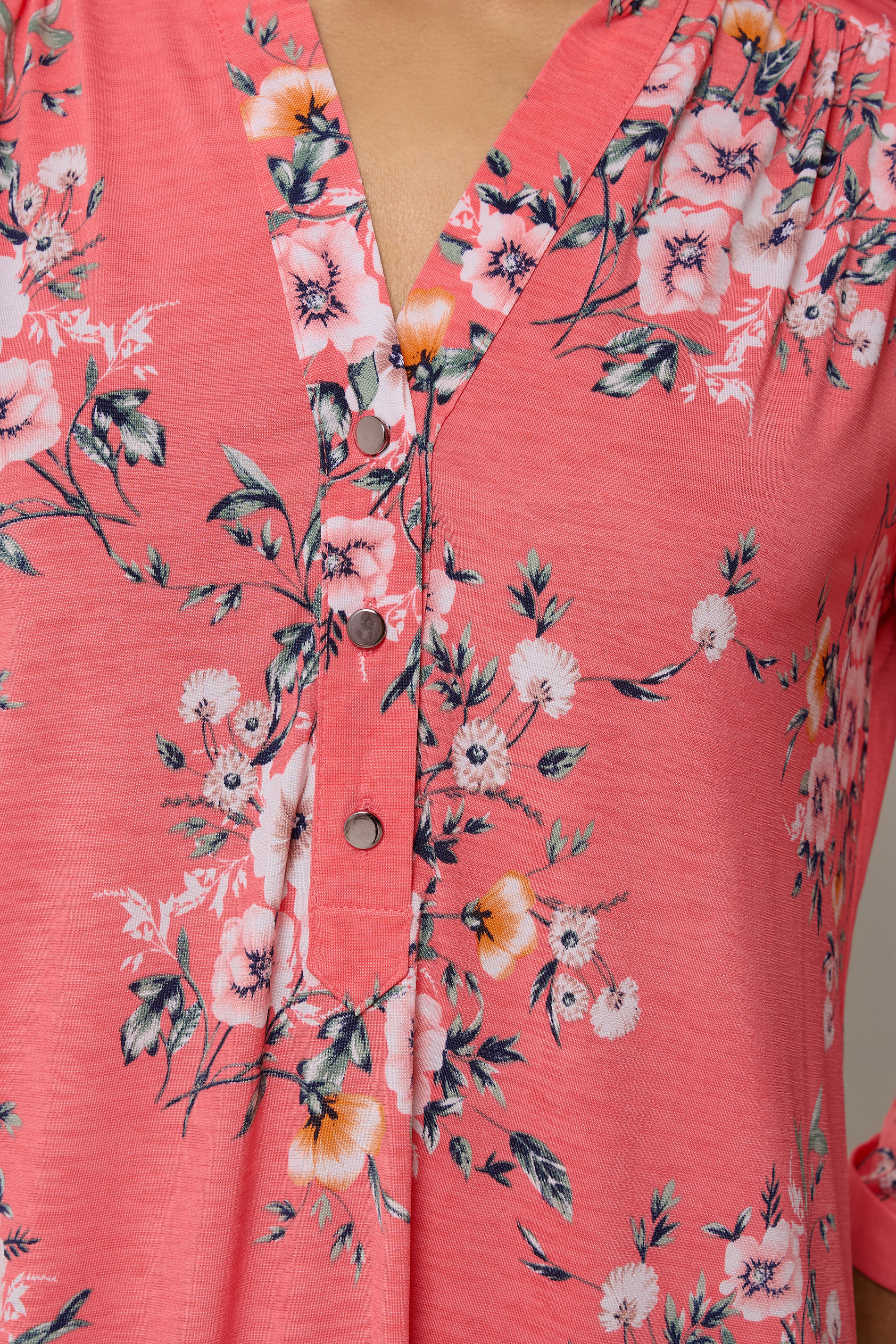 M&Co Pink Floral Half Placket Shirt | M&Co 4