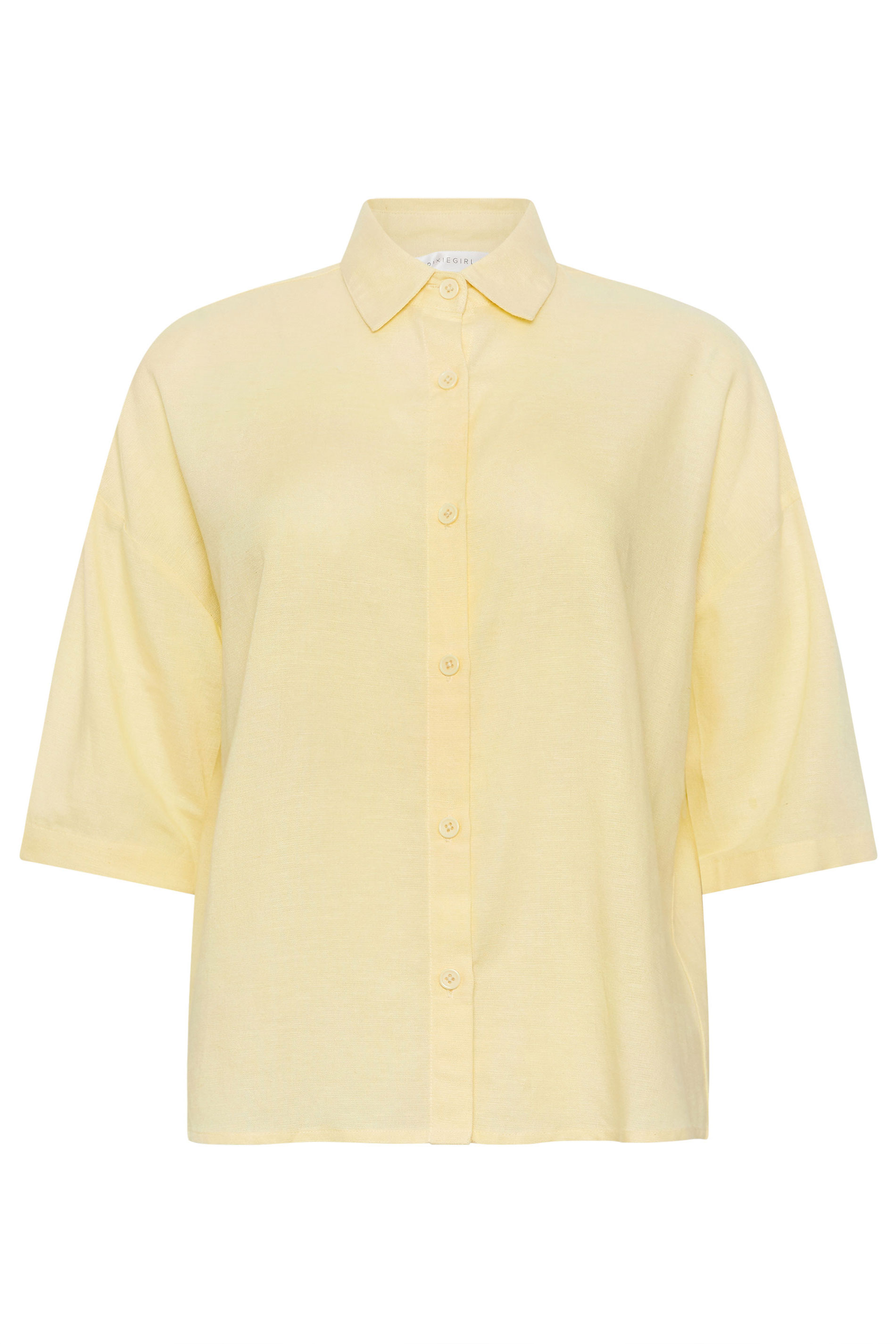 PixieGirl Petite Women's Yellow Short Sleeve Linen Shirt | PixieGirl 5