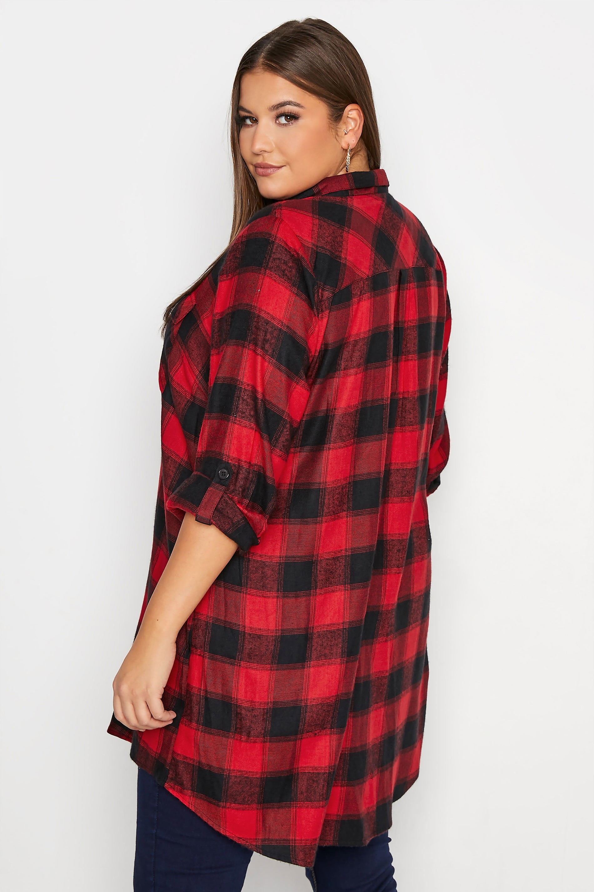 Red Check Longline Boyfriend Shirt 
