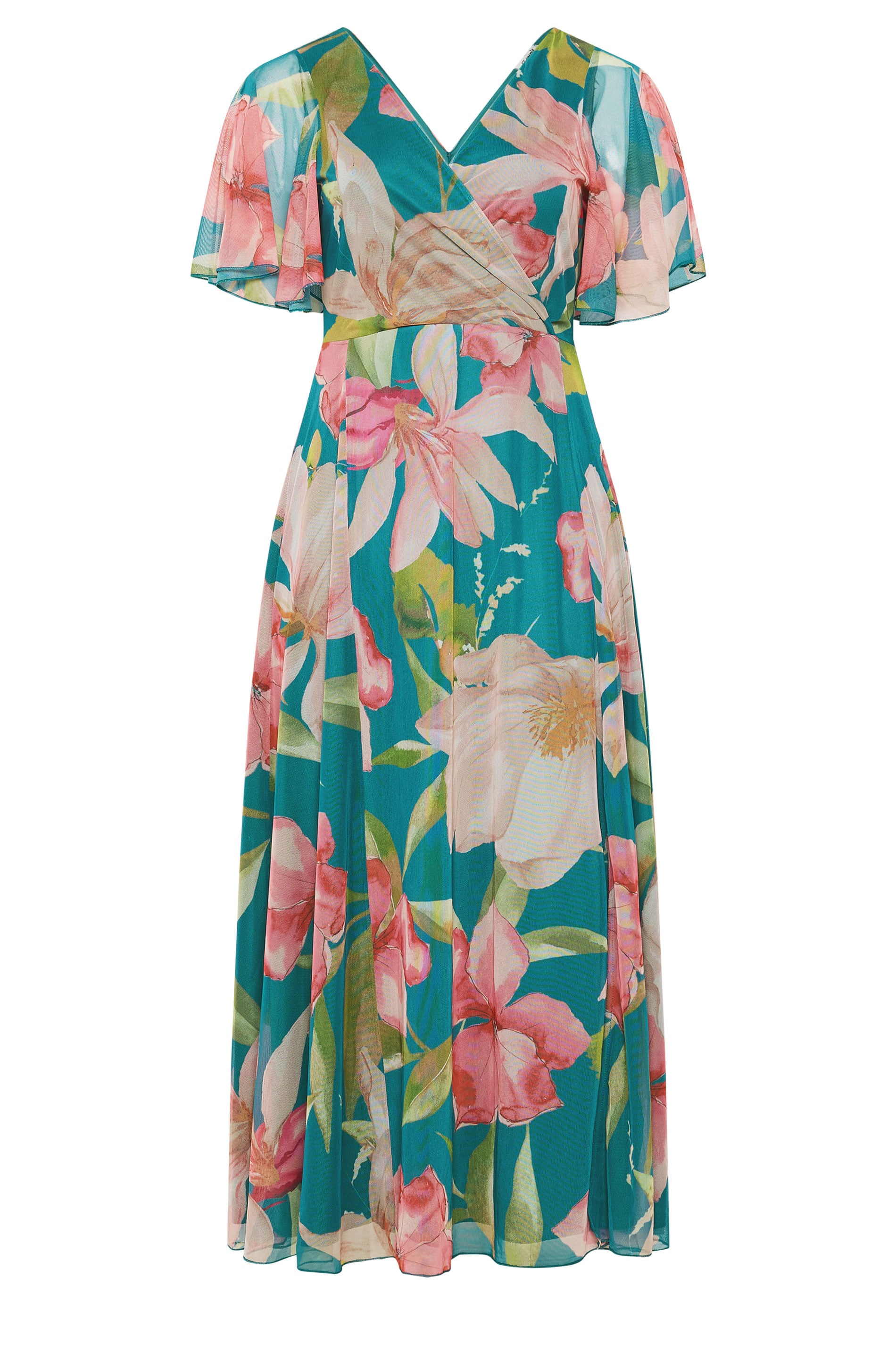 YOURS LONDON Plus Size Teal Floral Print Maxi Wrap Dress | Yours Clothing 5