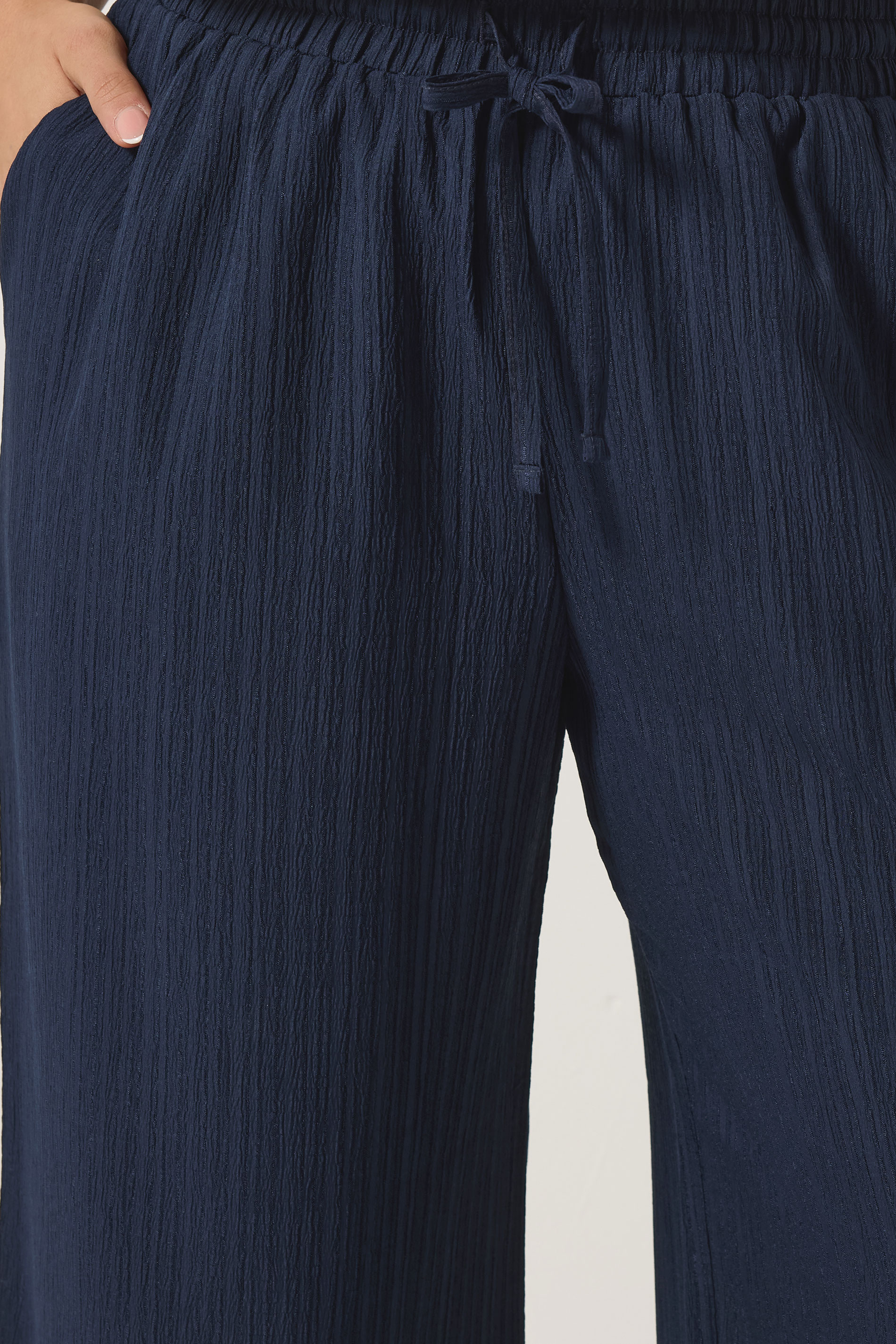 YOURS Plus Size Navy Blue Wide Leg Textured Trousers | Yours Clothing 4