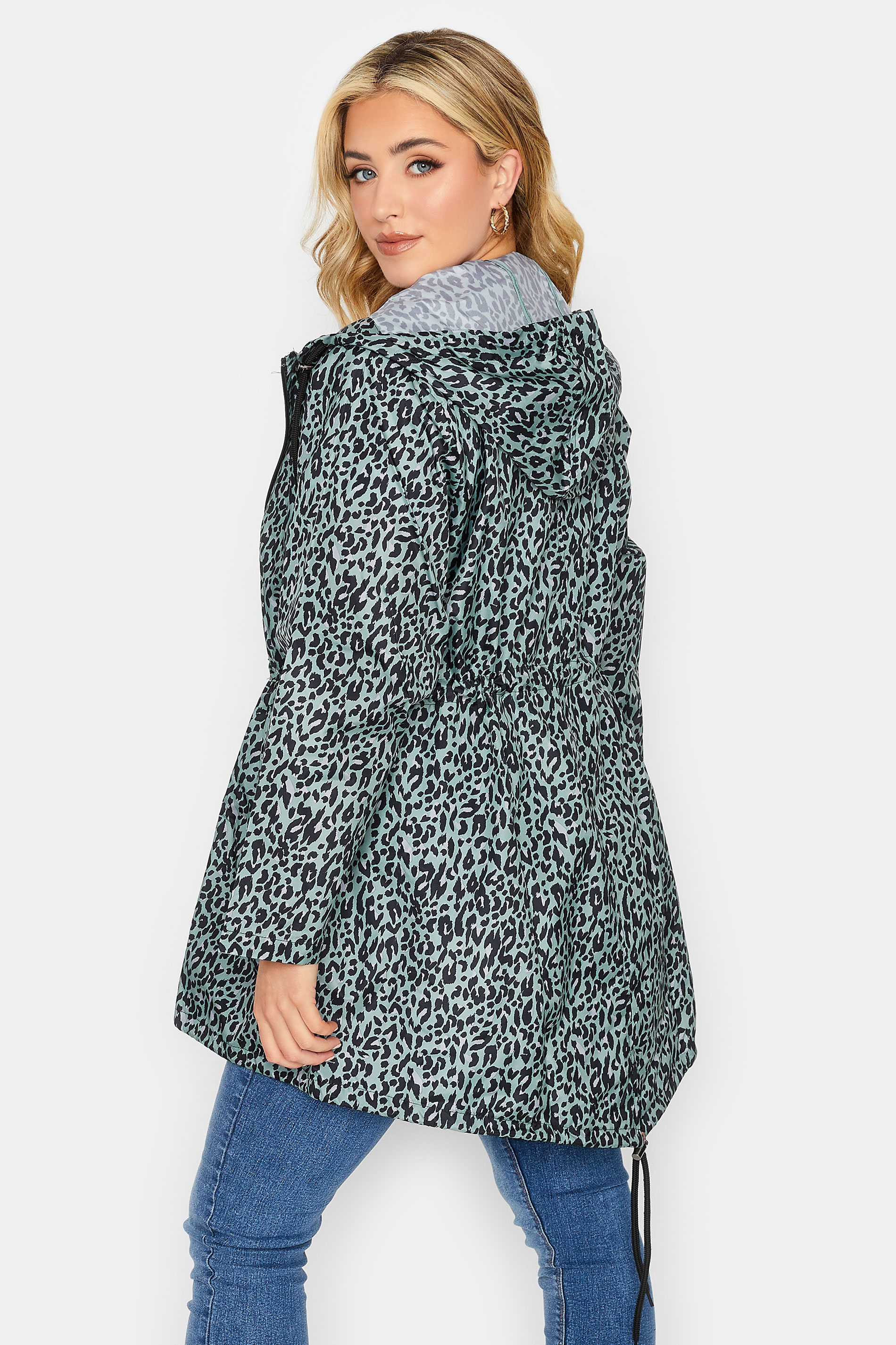 YOURS PETITE Plus Size Green Leopard Print Pocket Parka | Yours Clothing 3