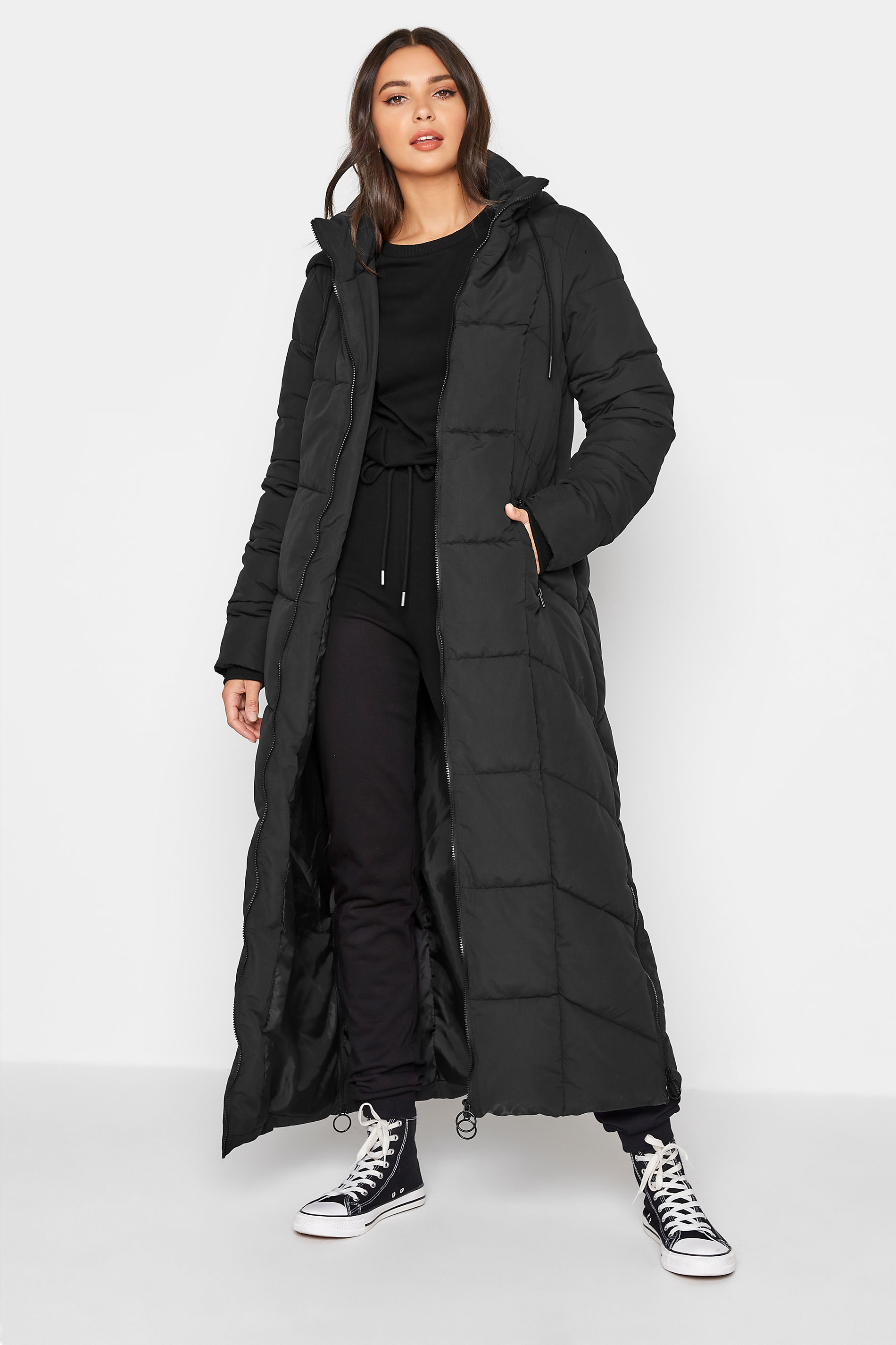 Tall Women's Black Longline Puffer Coat | Long Tall Sally 1